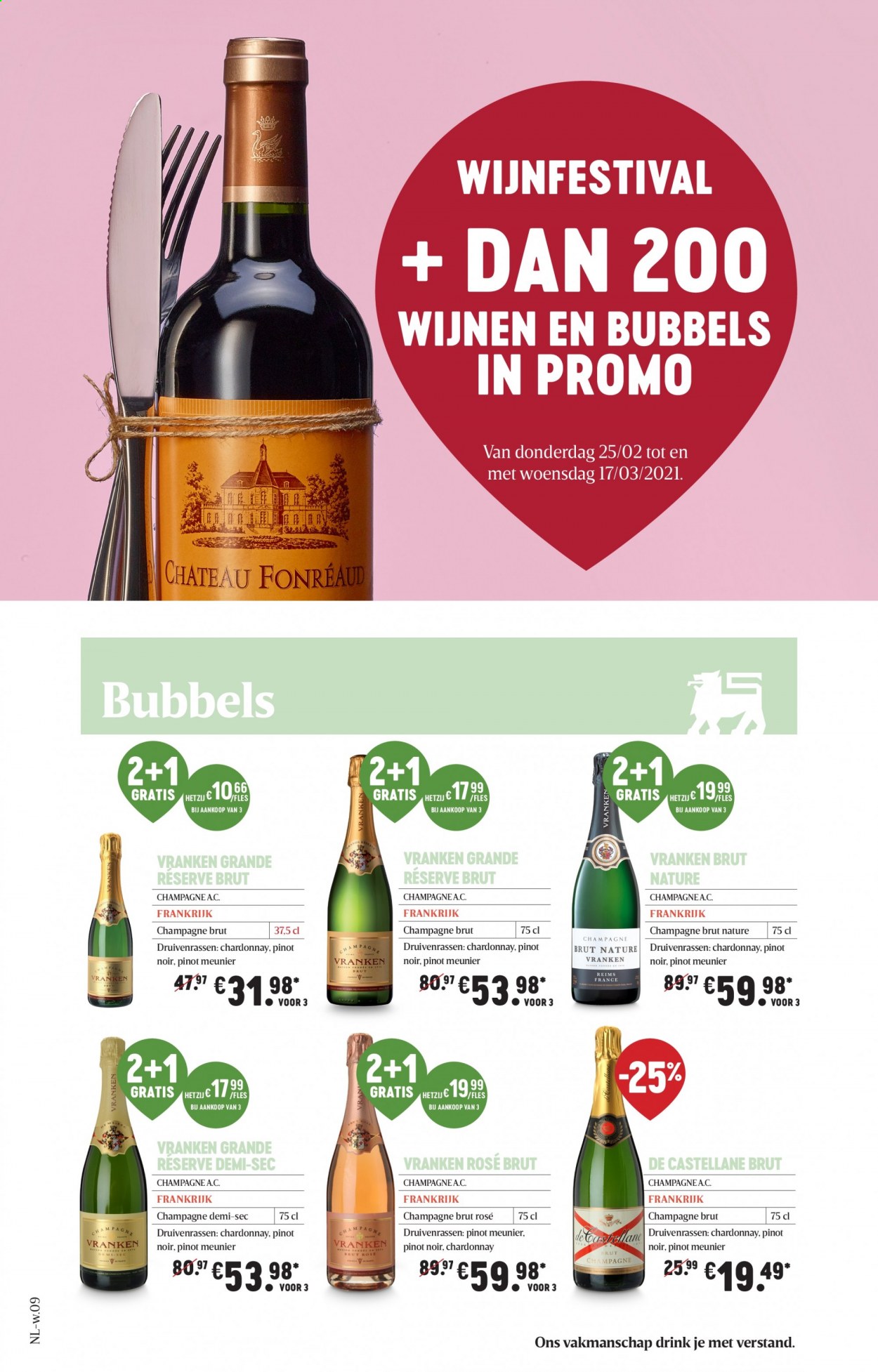 thumbnail - Delhaize-aanbieding - 25/02/2021 - 17/03/2021 -  producten in de aanbieding - Chardonnay, Pinot Noir. Pagina 1.