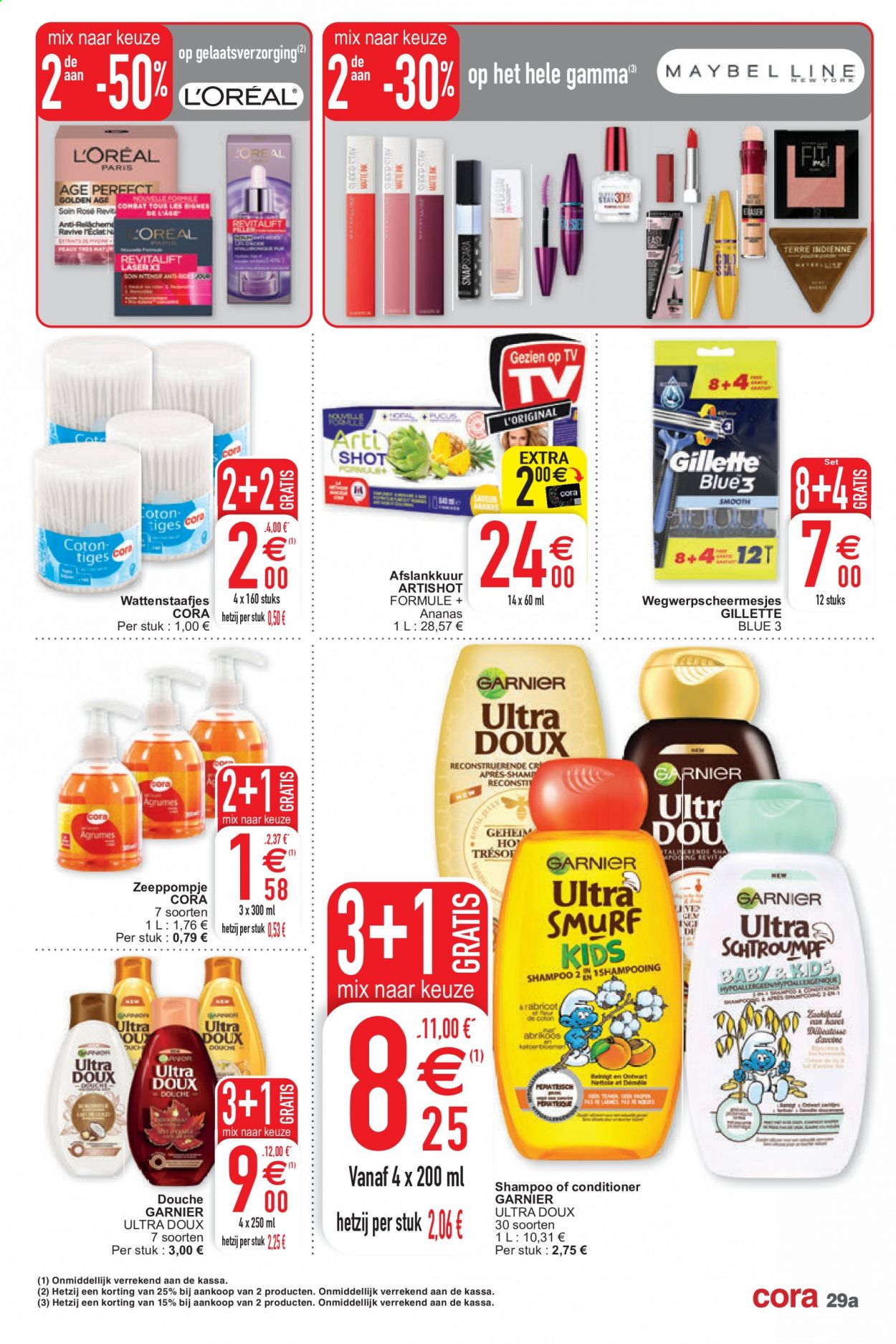 thumbnail - Cora-aanbieding - 02/03/2021 - 08/03/2021 -  producten in de aanbieding - conditioner, shampoo, Gillette, Gamma, Garnier. Pagina 29.