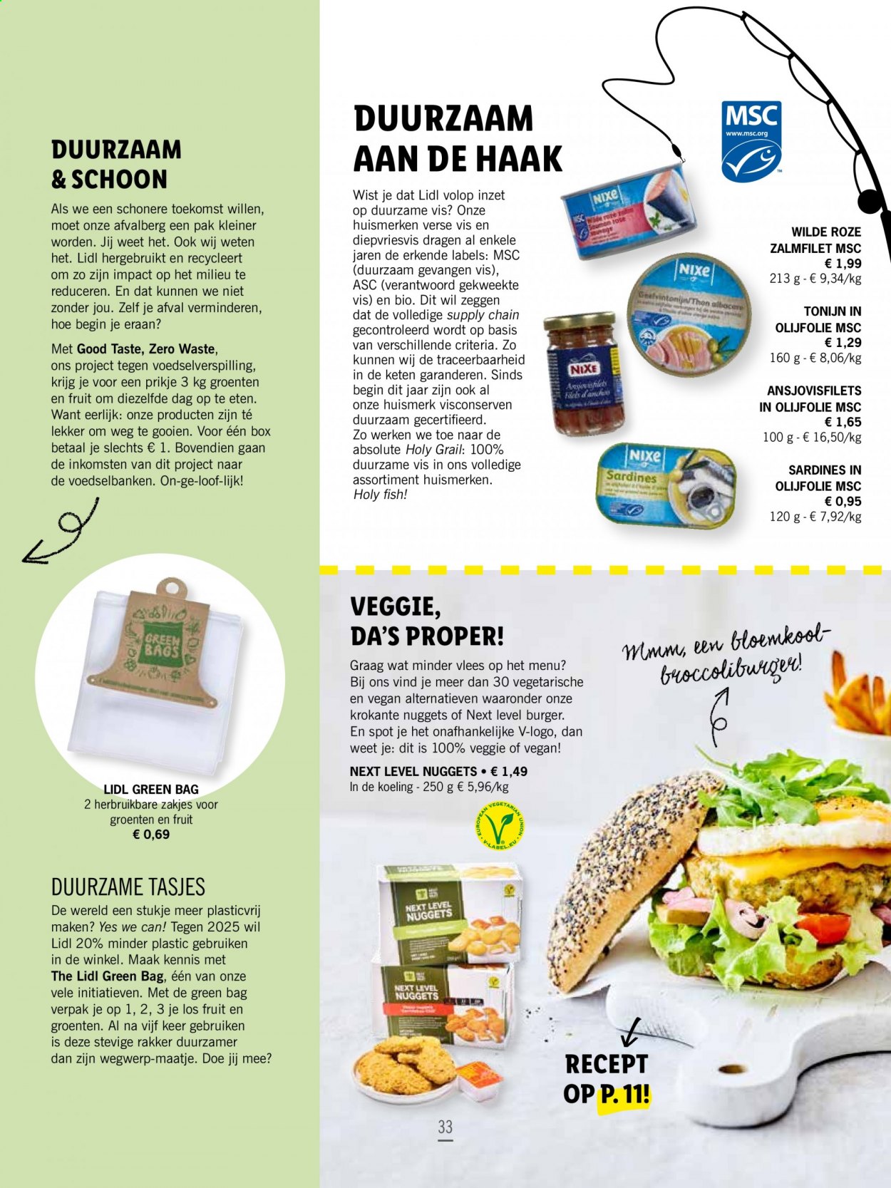thumbnail - Lidl-aanbieding -  producten in de aanbieding - Moët & Chandon, tonijn, zalmfilet, olijfolie, Veggie. Pagina 33.