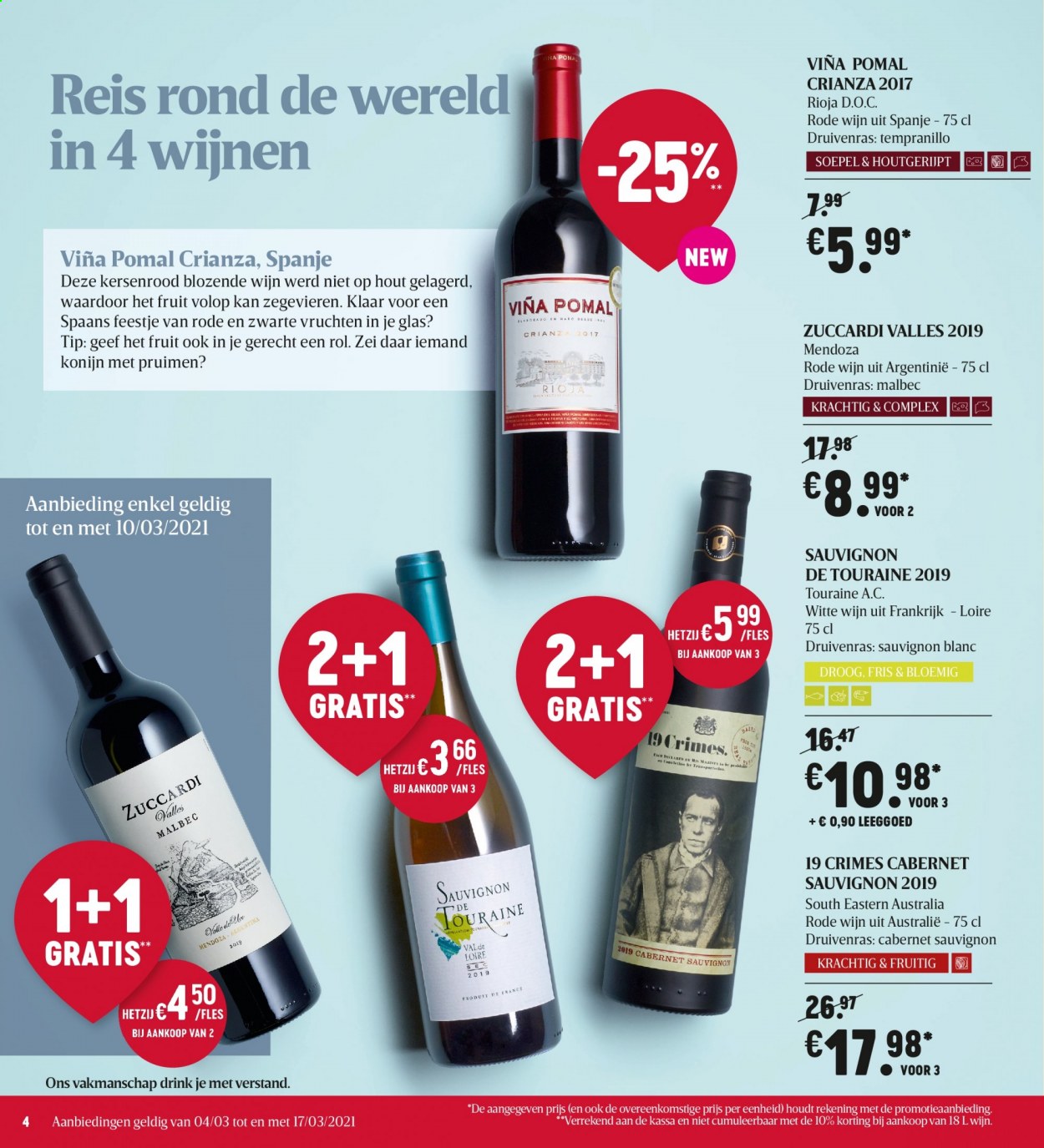 thumbnail - Delhaize-aanbieding - 04/03/2021 - 10/03/2021 -  producten in de aanbieding - Cabernet Sauvignon, konijn, Rioja, rode wijn, witte wijn, wijn, Sauvignon Blanc. Pagina 4.