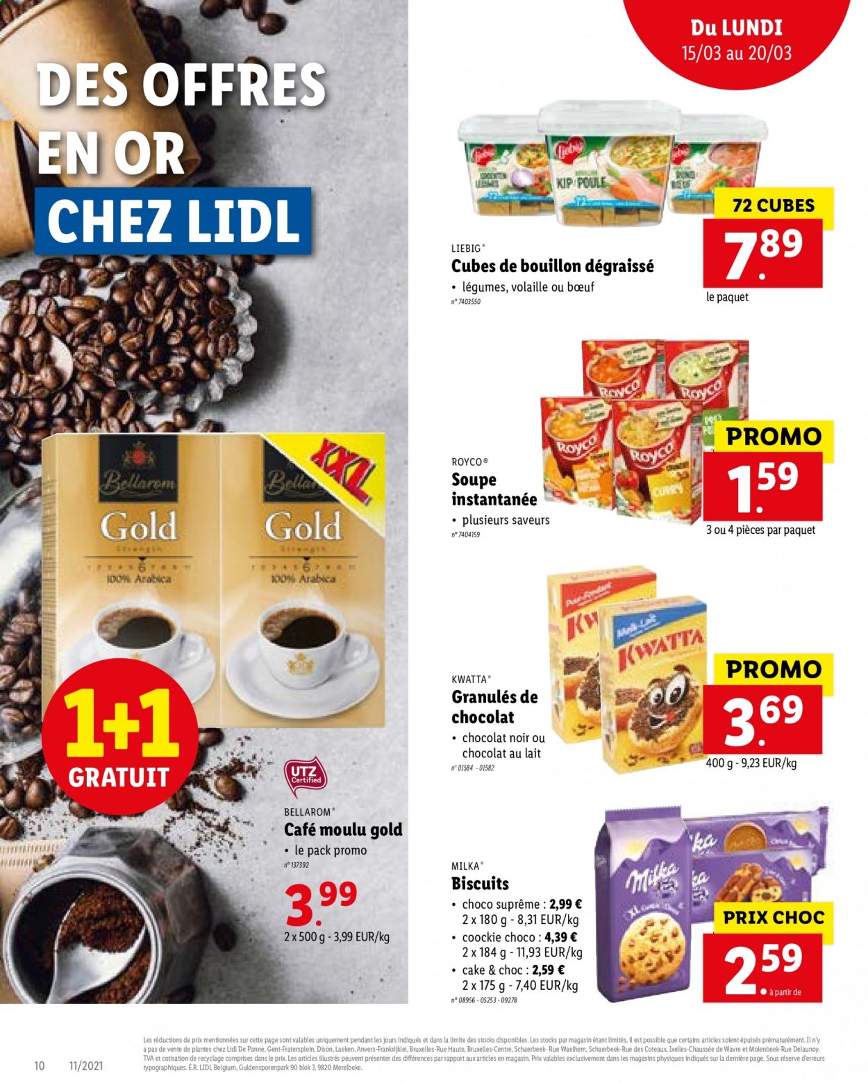 thumbnail - Catalogue Lidl - 15/03/2021 - 20/03/2021 - Produits soldés - soupe, Milka, bouillon, café, café moulu. Page 10.