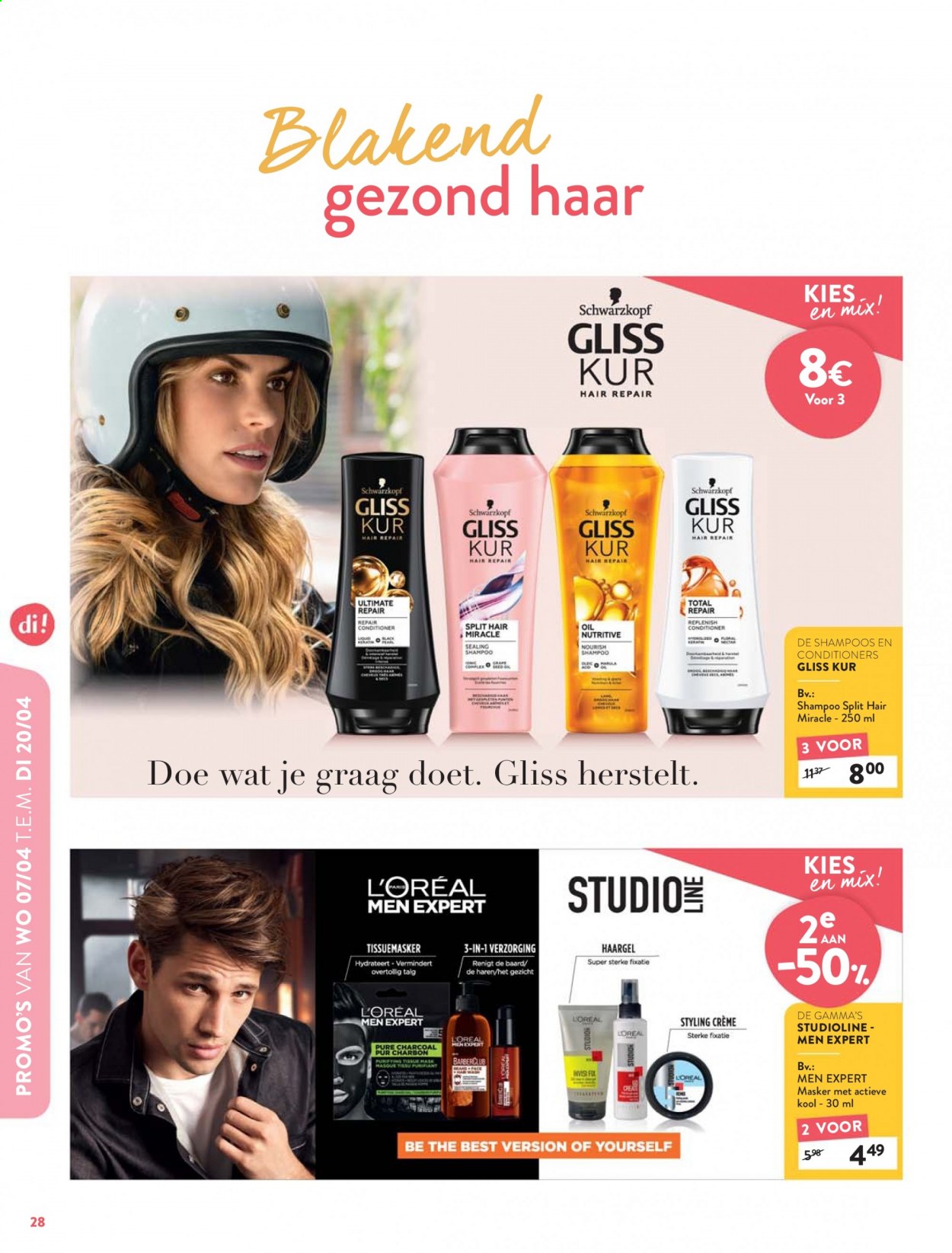 thumbnail - Di-aanbieding - 24/03/2021 - 20/04/2021 -  producten in de aanbieding - styling, conditioner, L’oréal, shampoo, Schwarzkopf, Gliss Kur. Pagina 28.