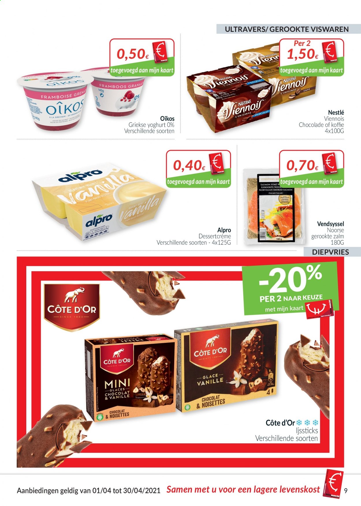 thumbnail - Intermarché-aanbieding - 01/04/2021 - 30/04/2021 -  producten in de aanbieding - chocolade, koffie, yoghurt, zalm, griekse yoghurt, gerookte zalm. Pagina 9.