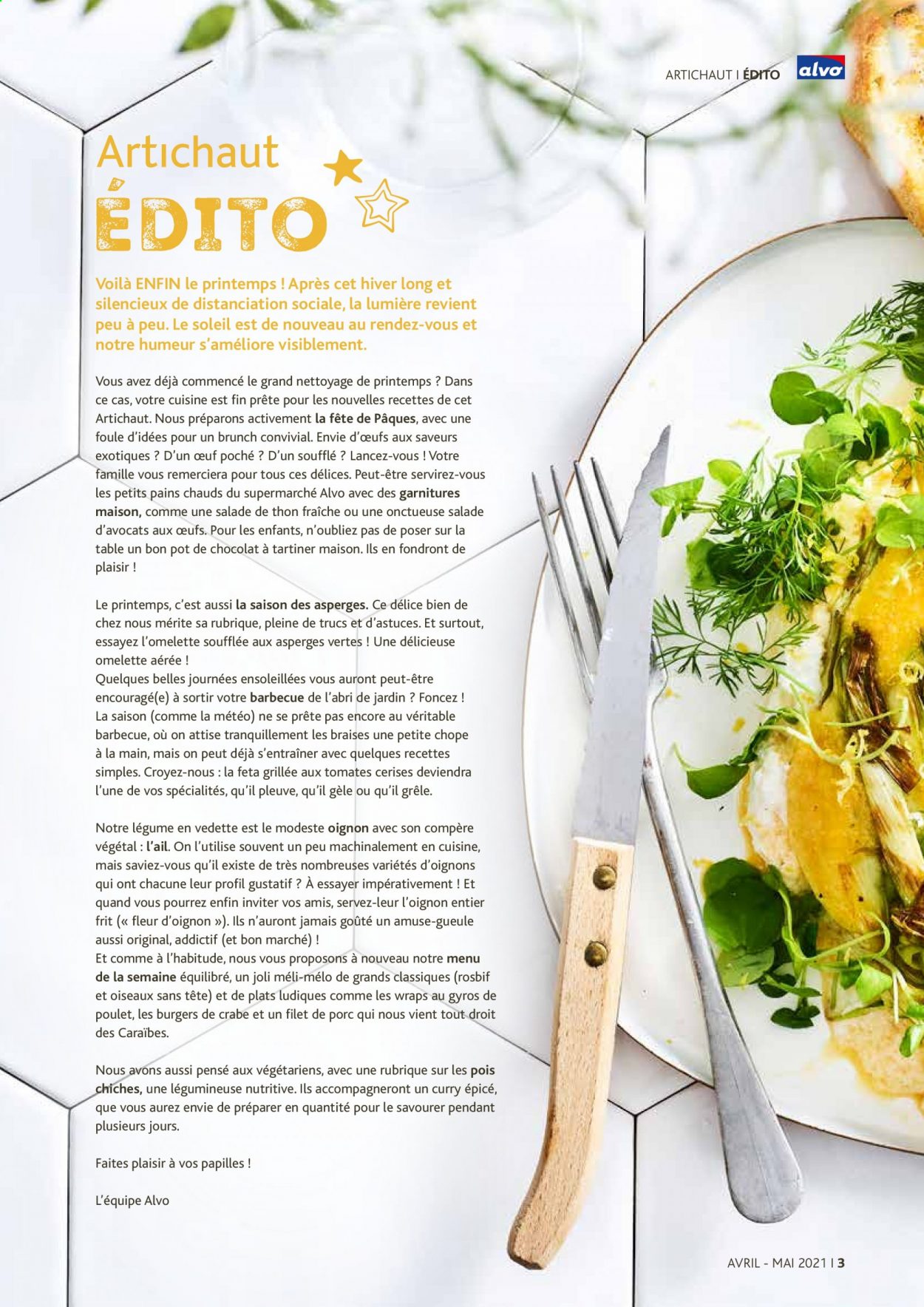 thumbnail - Catalogue Alvo - 01/04/2021 - 31/05/2021 - Produits soldés - salade, artichaut, oignons, avocat, tortilla, pain, crabe, salade de thon, féta, pois chiche, curry. Page 3.