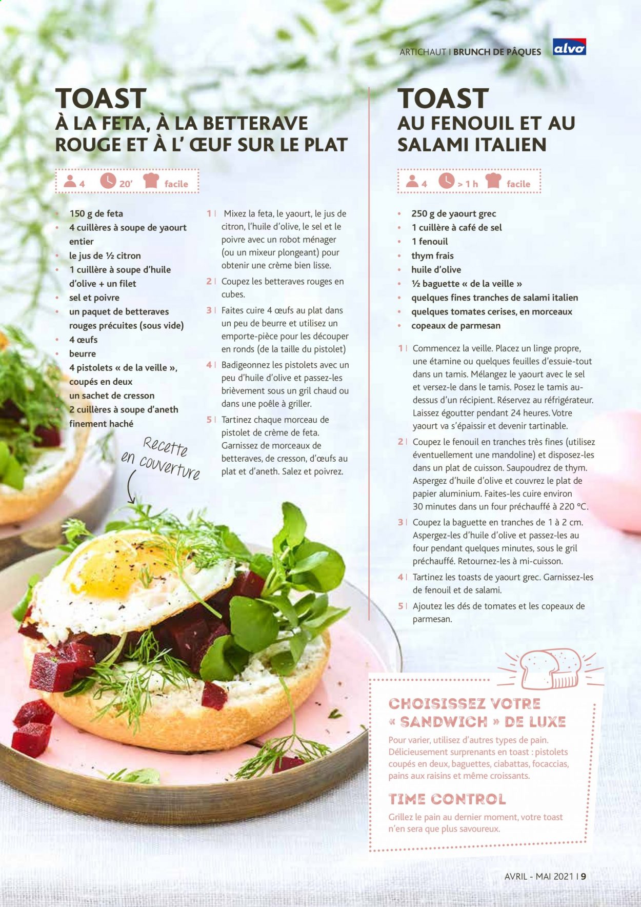 thumbnail - Catalogue Alvo - 01/04/2021 - 31/05/2021 - Produits soldés - artichaut, tomates cerises, croissant, toast, pain aux raisins, sandwich, salami, thym. Page 9.