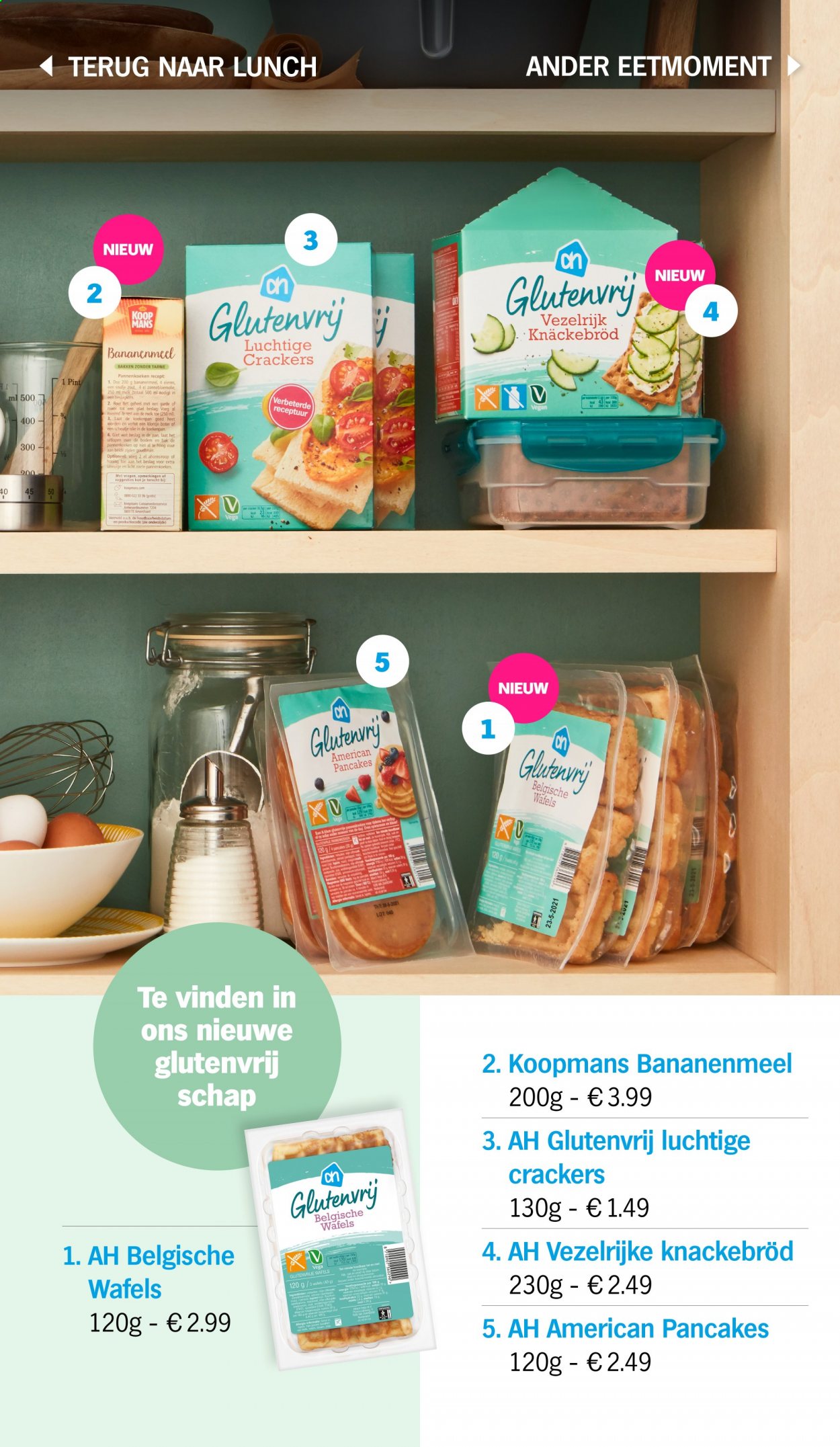 thumbnail - Albert Heijn-aanbieding -  producten in de aanbieding - knäckebröd, melk, zonnebloemolie, ahornsiroop. Pagina 11.