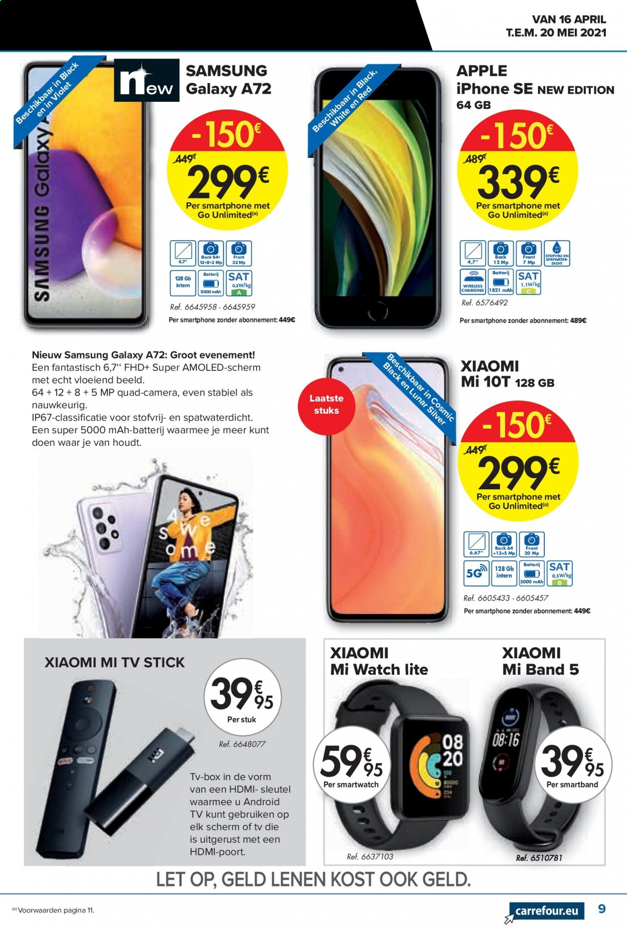thumbnail - Carrefour hypermarkt-aanbieding - 16/04/2021 - 20/05/2021 -  producten in de aanbieding - TV, Calvin Klein, camera, HDMI, Samsung, smartphone, Android TV, iPhone, iPhone SE. Pagina 9.