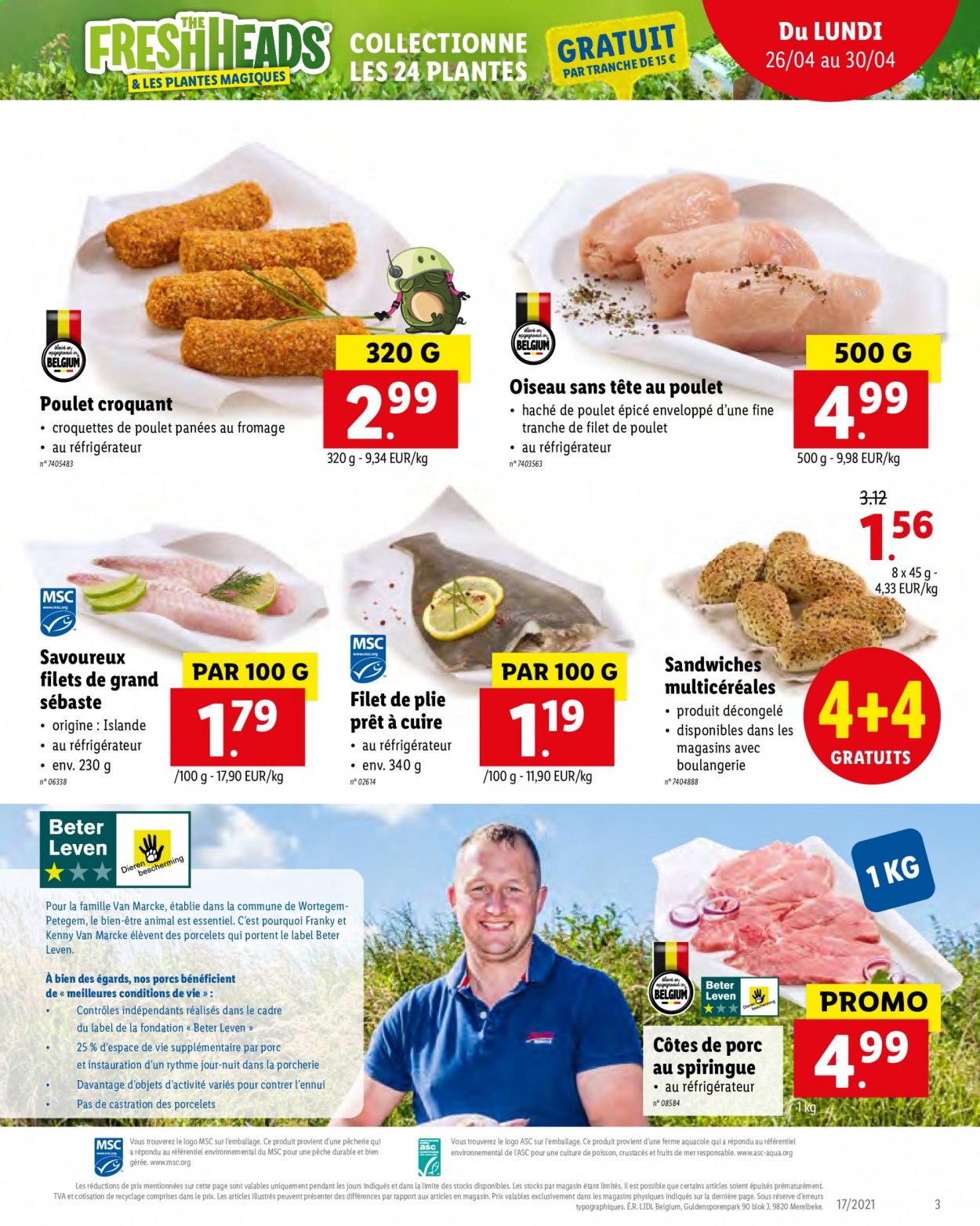 thumbnail - Catalogue Lidl - 26/04/2021 - 30/04/2021 - Produits soldés - côtes de porc, viande de porc, filet de poulet, viande de poulet, croquettes. Page 3.