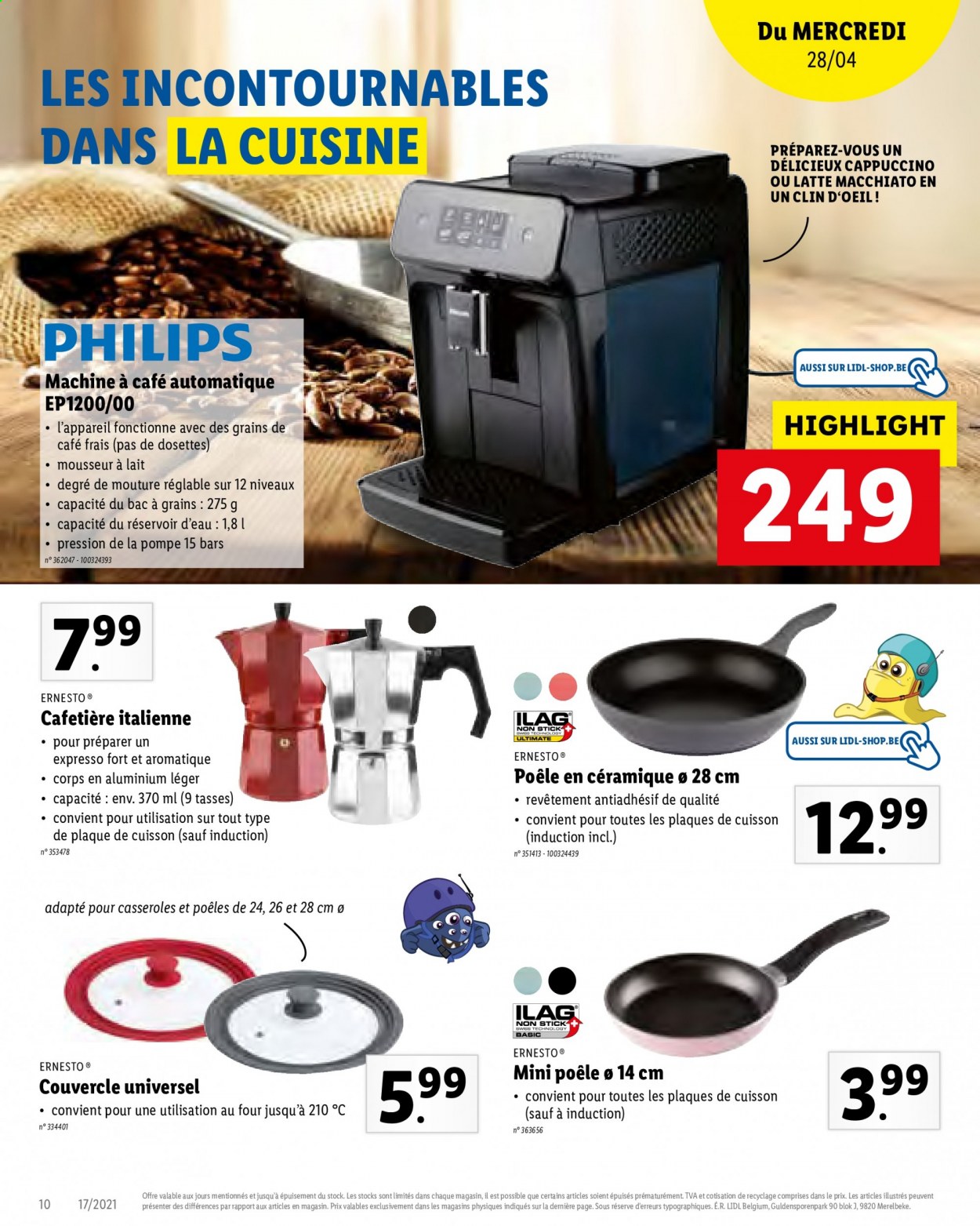 thumbnail - Catalogue Lidl - 26/04/2021 - 30/04/2021 - Produits soldés - poêle, casserole, plaque de cuisson, cafetière, machine à café. Page 10.