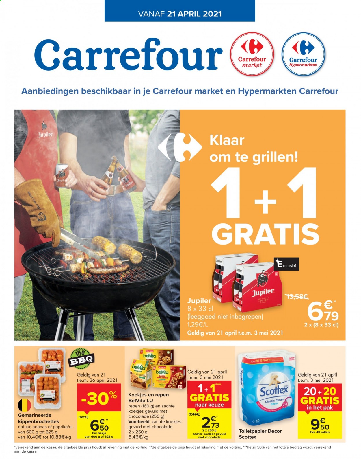 thumbnail - Carrefour-aanbieding - 21/04/2021 - 03/05/2021 -  producten in de aanbieding - chocolade, koekjes, uien, ananas, Jupiler. Pagina 1.