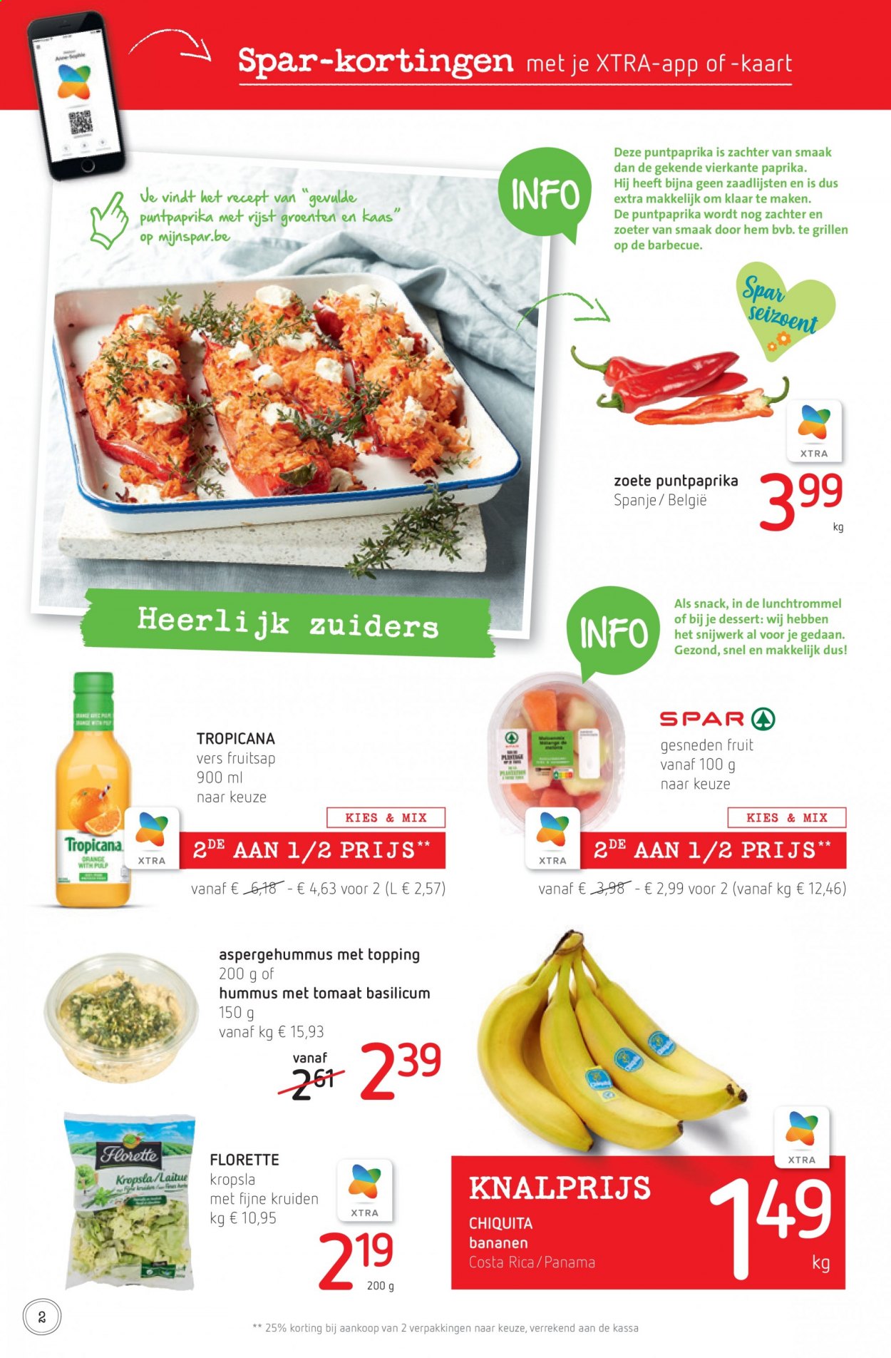 thumbnail - SPAR-aanbieding - 22/04/2021 - 05/05/2021 -  producten in de aanbieding - basilicum, hummus, kaas, puntpaprika, rijst, tomaten, BBQ. Pagina 2.