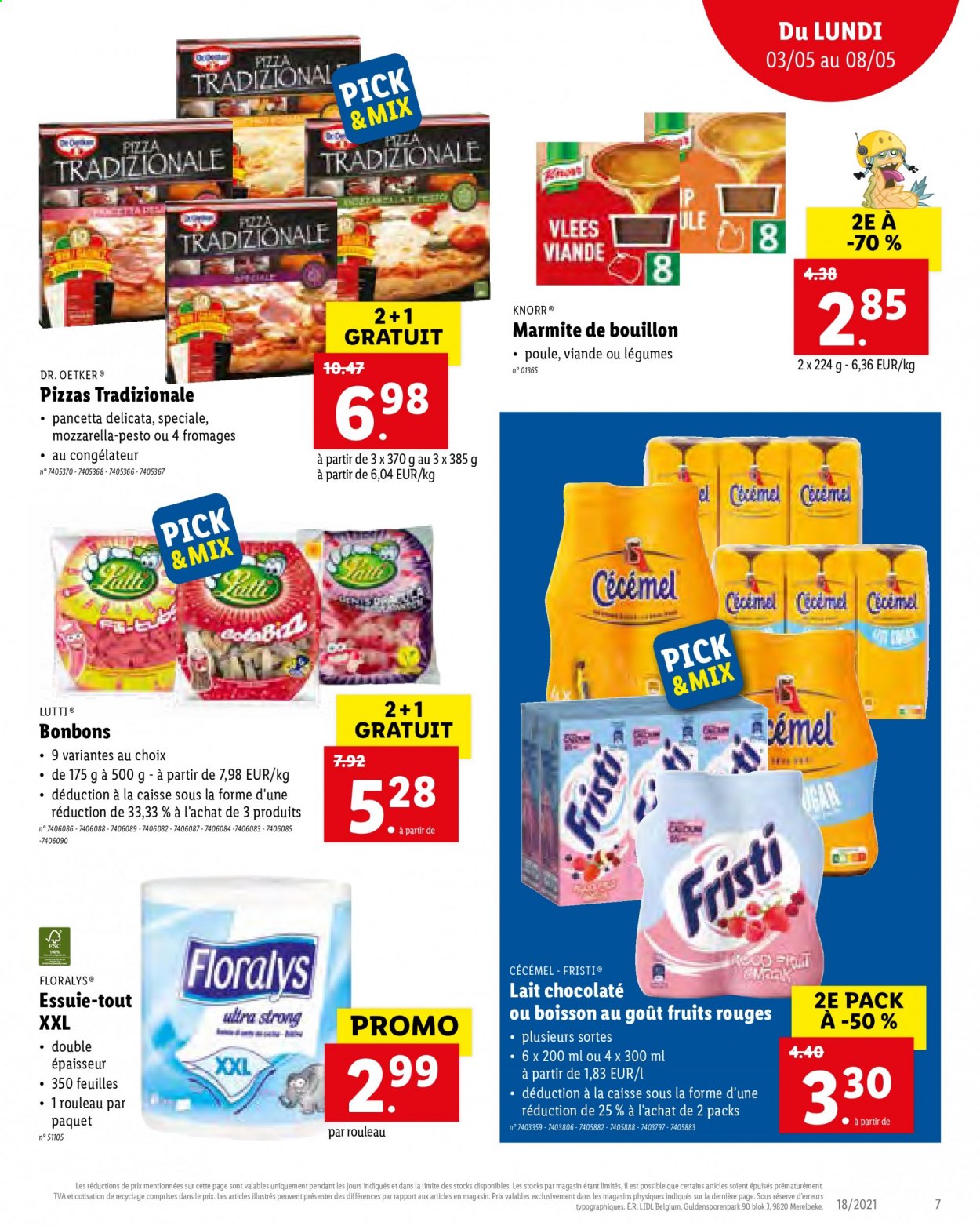thumbnail - Catalogue Lidl - 03/05/2021 - 08/05/2021 - Produits soldés - Knorr, pancetta, fromage, mozzarella, lait, bonbons, Lutti, bouillon, essuie-tout, pizza, pesto. Page 7.