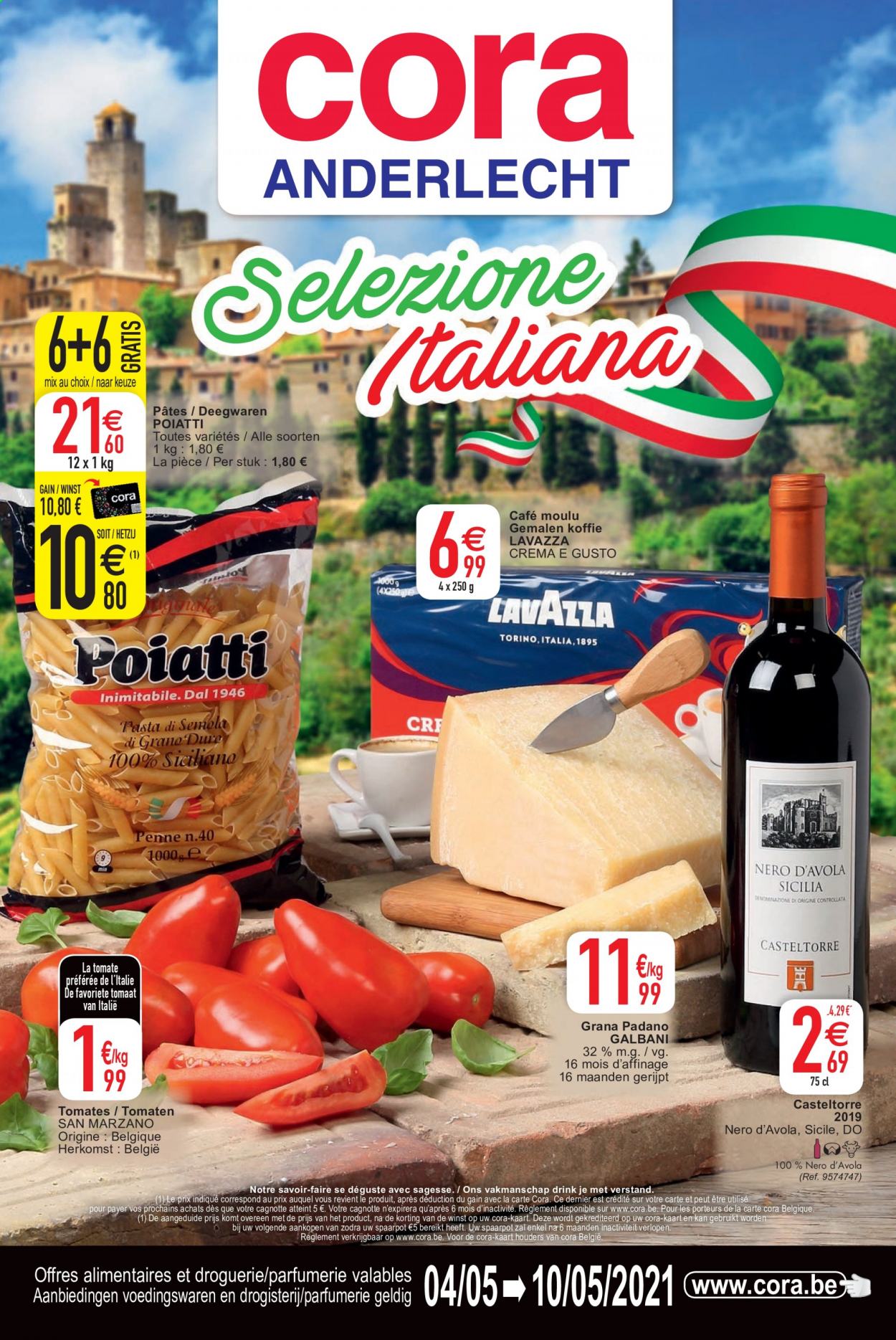 thumbnail - Cora-aanbieding - 04/05/2021 - 10/05/2021 -  producten in de aanbieding - koffie, tomaten, Grana Padano, Lavazza. Pagina 1.