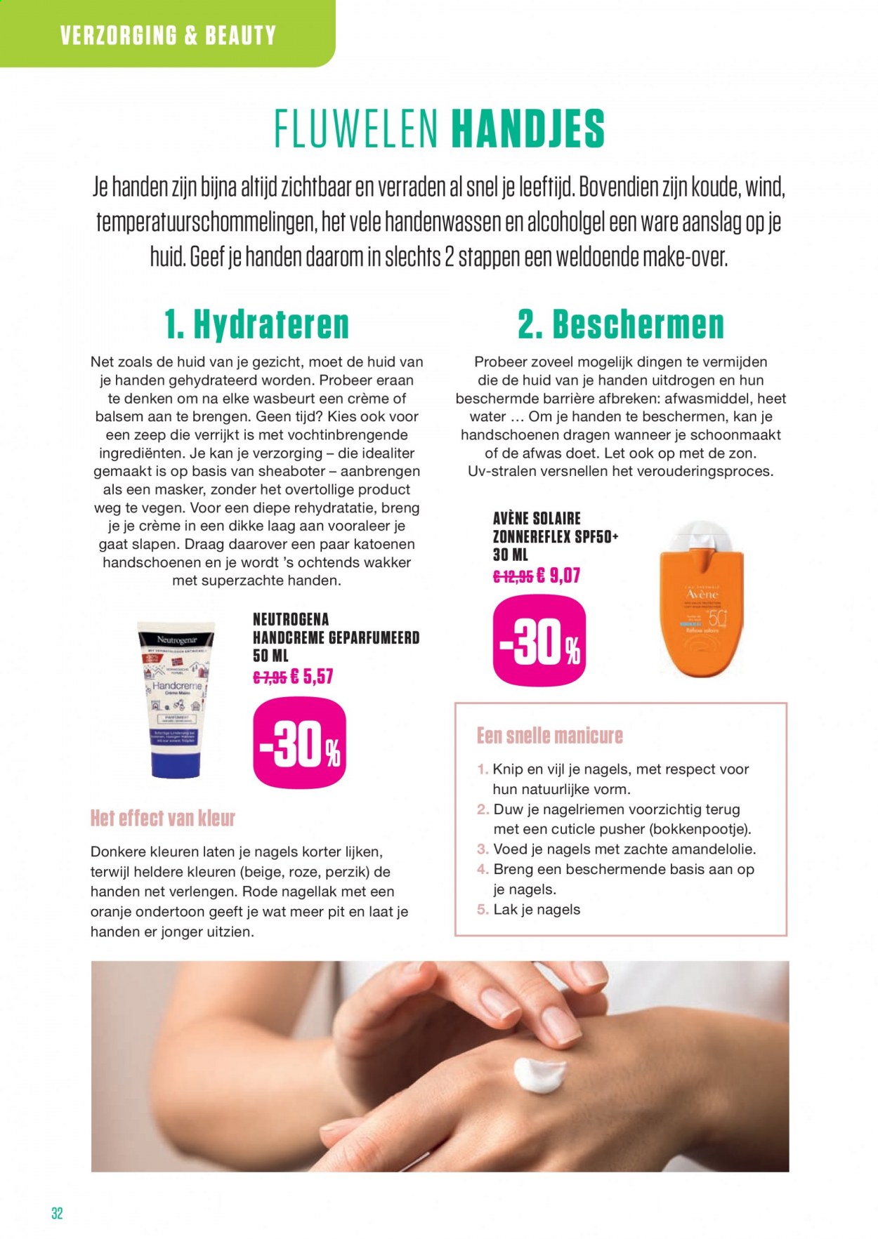 thumbnail - Medi-Market-aanbieding -  producten in de aanbieding - handcrème, handschoenen, zeep, nagellak, Avéne, Neutrogena. Pagina 32.