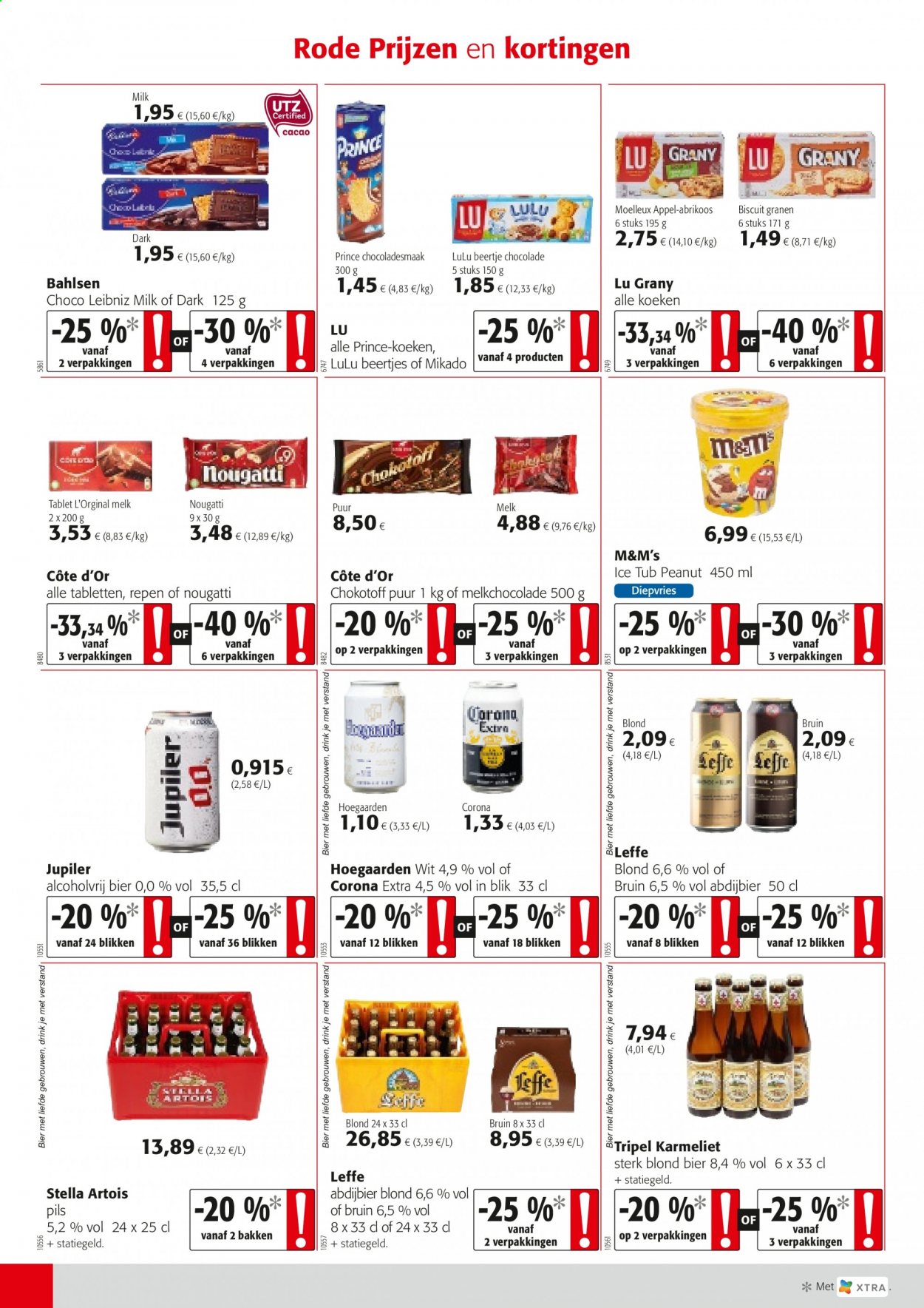 thumbnail - Colruyt-aanbieding - 05/05/2021 - 18/05/2021 -  producten in de aanbieding - appels, chocolade, melk, melkchocolade, Stella Artois, Leffe, M&M's, Jupiler. Pagina 4.