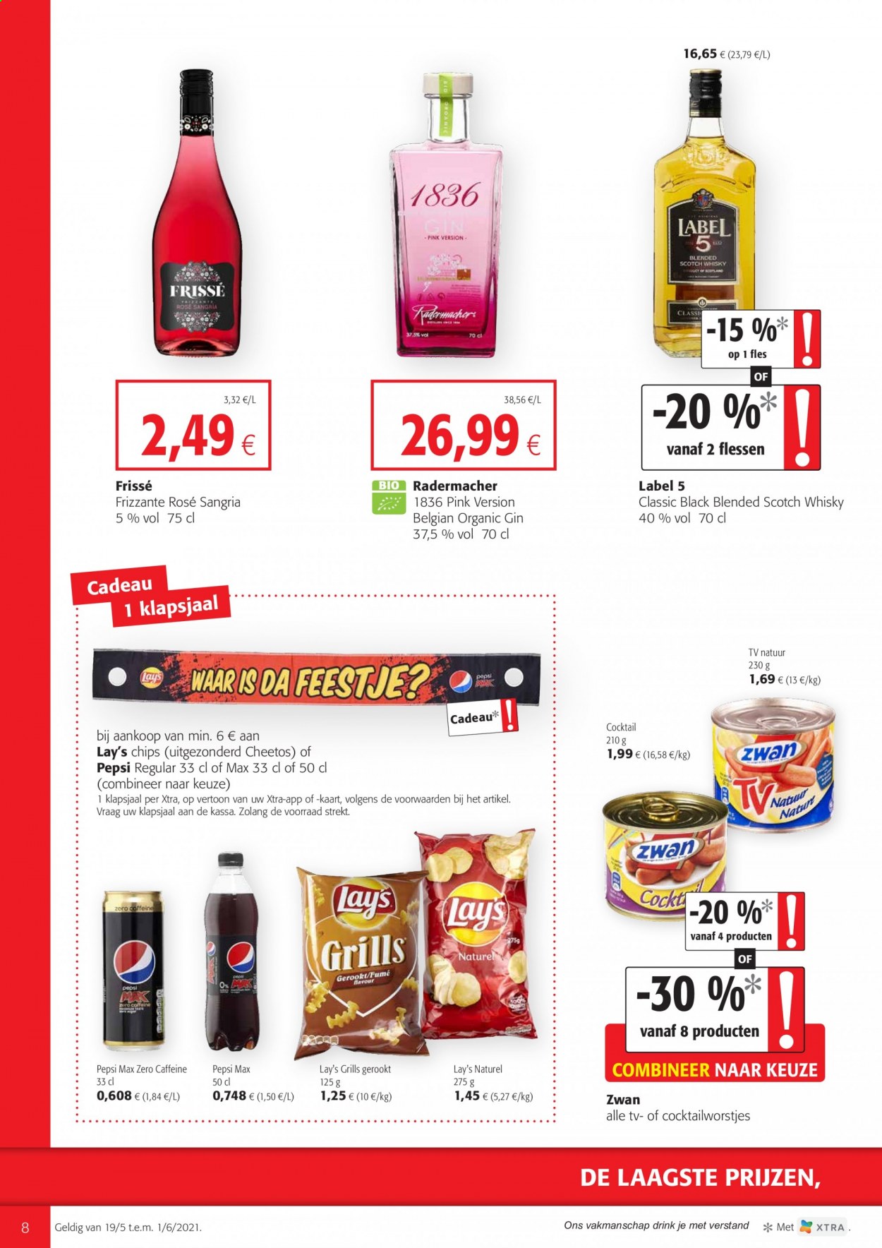 thumbnail - Colruyt-aanbieding - 19/05/2021 - 01/06/2021 -  producten in de aanbieding - blended scotch whisky, cheetos, Pepsi, scotch whisky, chips, whisky, gin. Pagina 8.