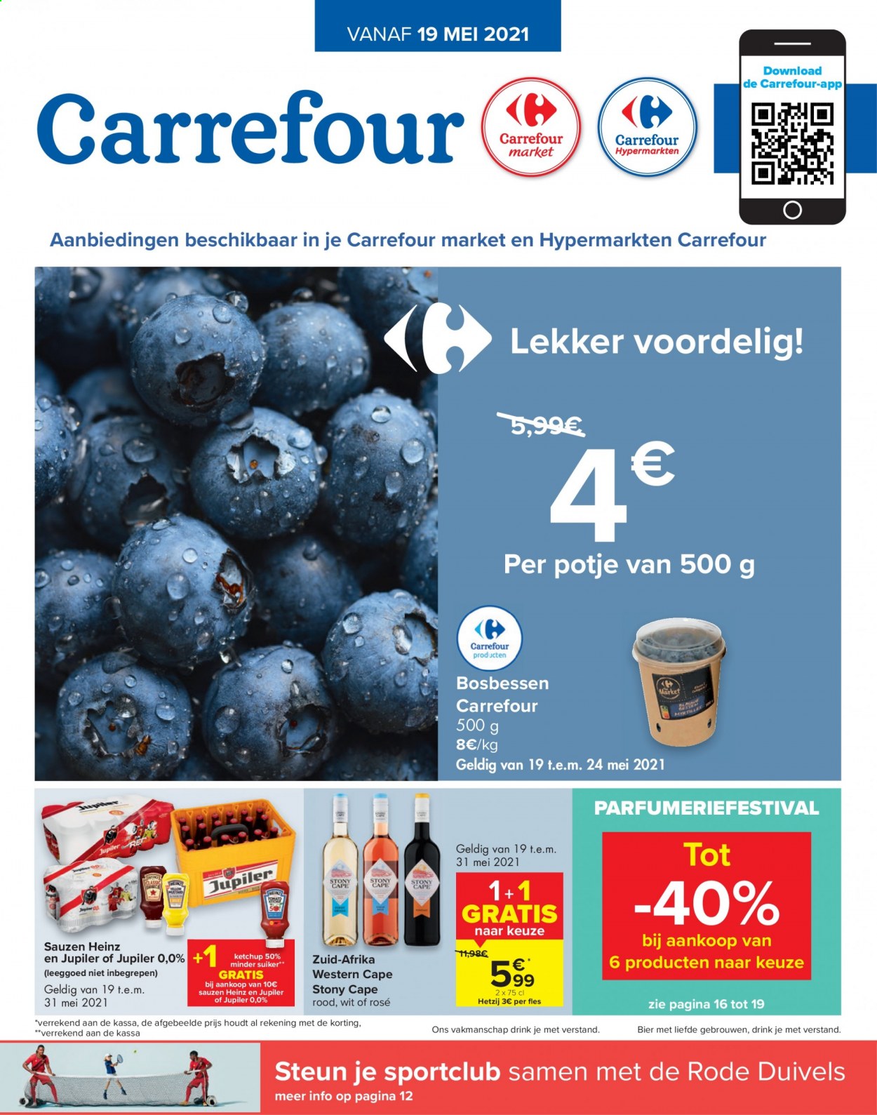 thumbnail - Carrefour-aanbieding - 19/05/2021 - 31/05/2021 -  producten in de aanbieding - Heinz, potje, suiker, Jupiler. Pagina 1.