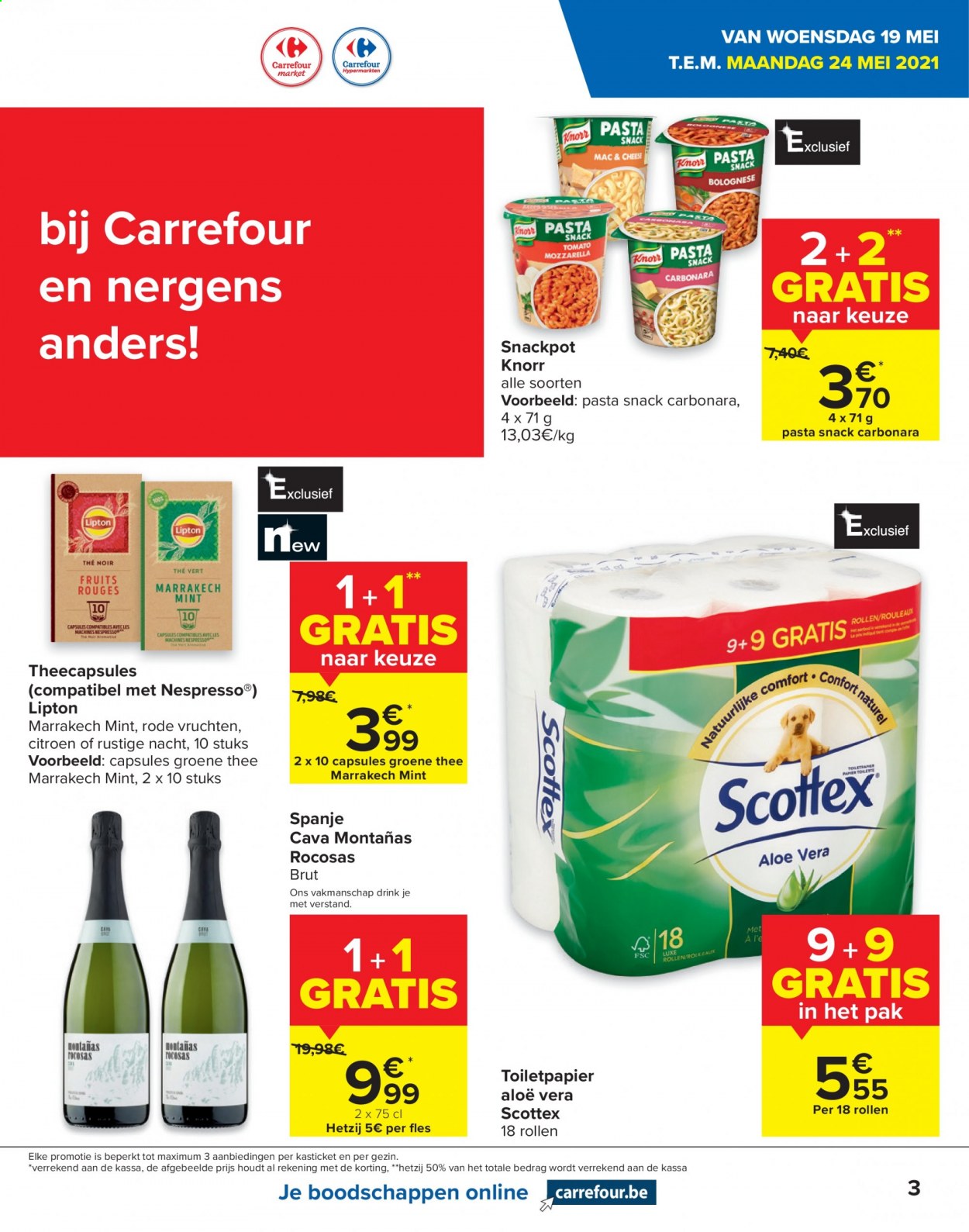 thumbnail - Carrefour-aanbieding - 19/05/2021 - 31/05/2021 -  producten in de aanbieding - Cava, citroen, pasta, rode vruchten, Nespresso, Lipton, aloe vera. Pagina 3.