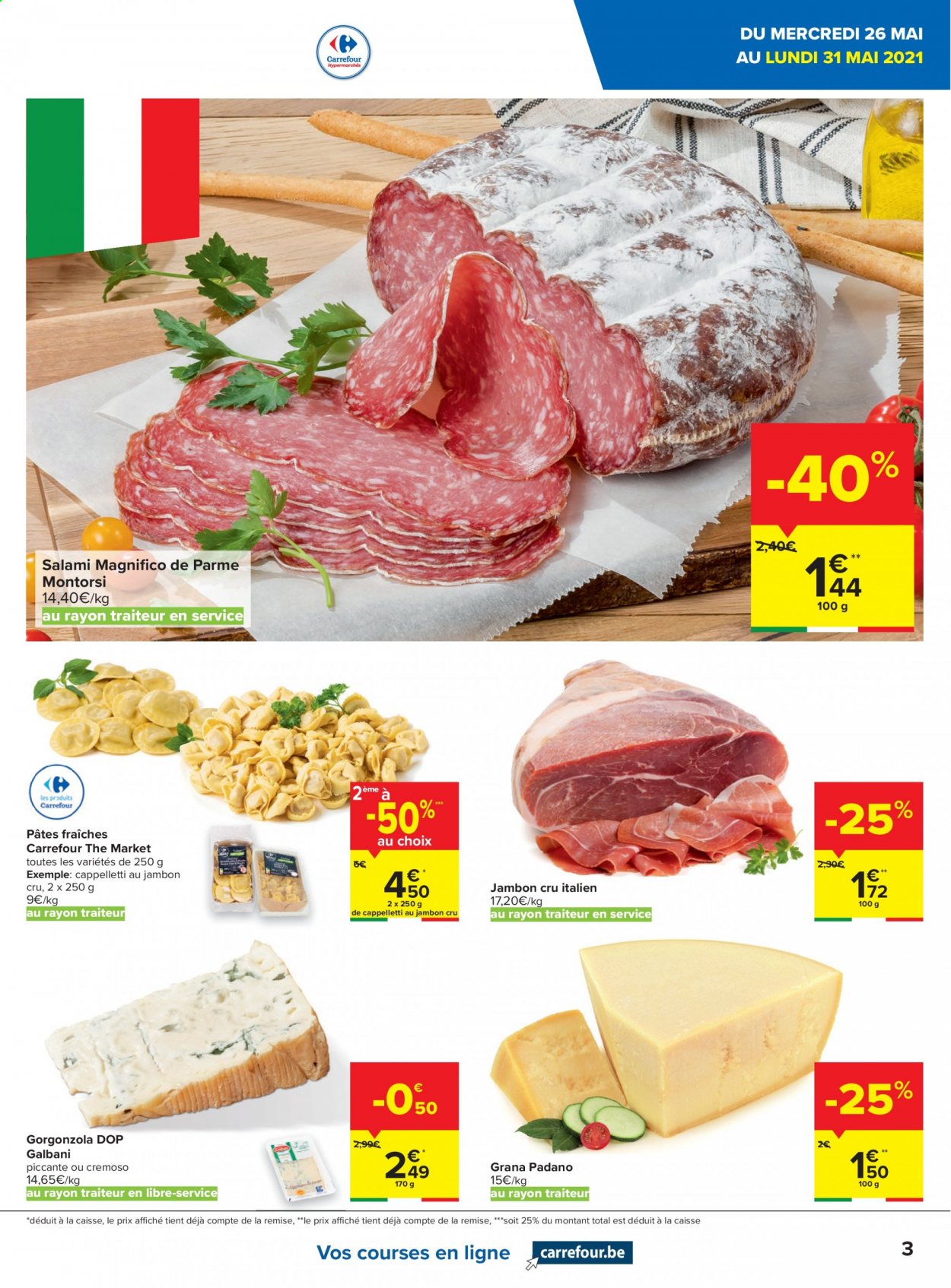 thumbnail - Carrefour hypermarkt-aanbieding - 26/05/2021 - 07/06/2021 -  producten in de aanbieding - salami, Grana Padano, Gorgonzola. Pagina 3.