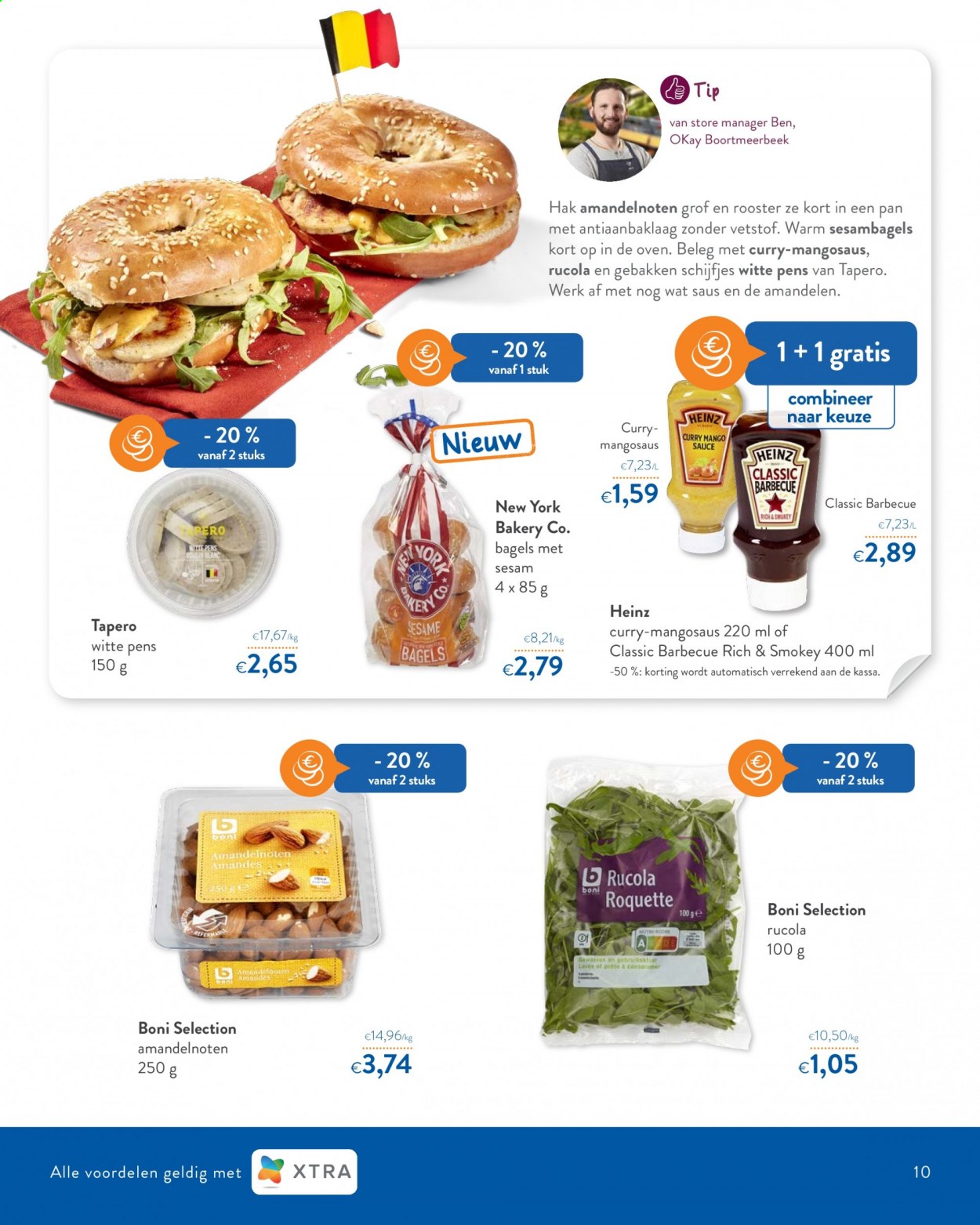 thumbnail - OKay-aanbieding - 16/06/2021 - 29/06/2021 -  producten in de aanbieding - bagels, Heinz, rucola, amandelen, curry, BBQ. Pagina 10.
