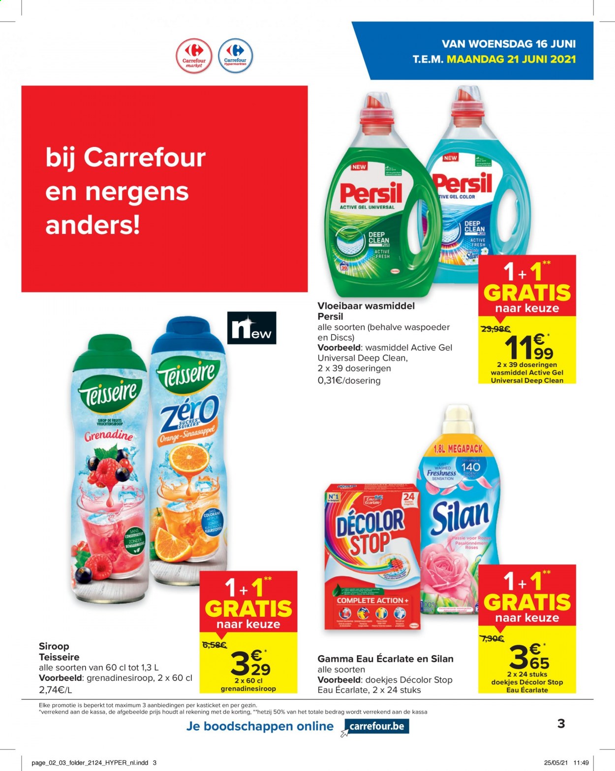 thumbnail - Carrefour-aanbieding - 16/06/2021 - 28/06/2021 -  producten in de aanbieding - wasmiddel, Persil, Silan, Gamma. Pagina 3.
