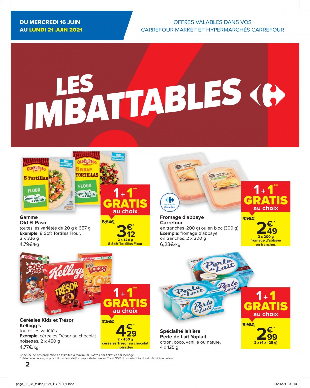 thumbnail - Carrefour-aanbieding - 16/06/2021 - 28/06/2021 -  producten in de aanbieding - tortillas, Kellogg's. Pagina 2.