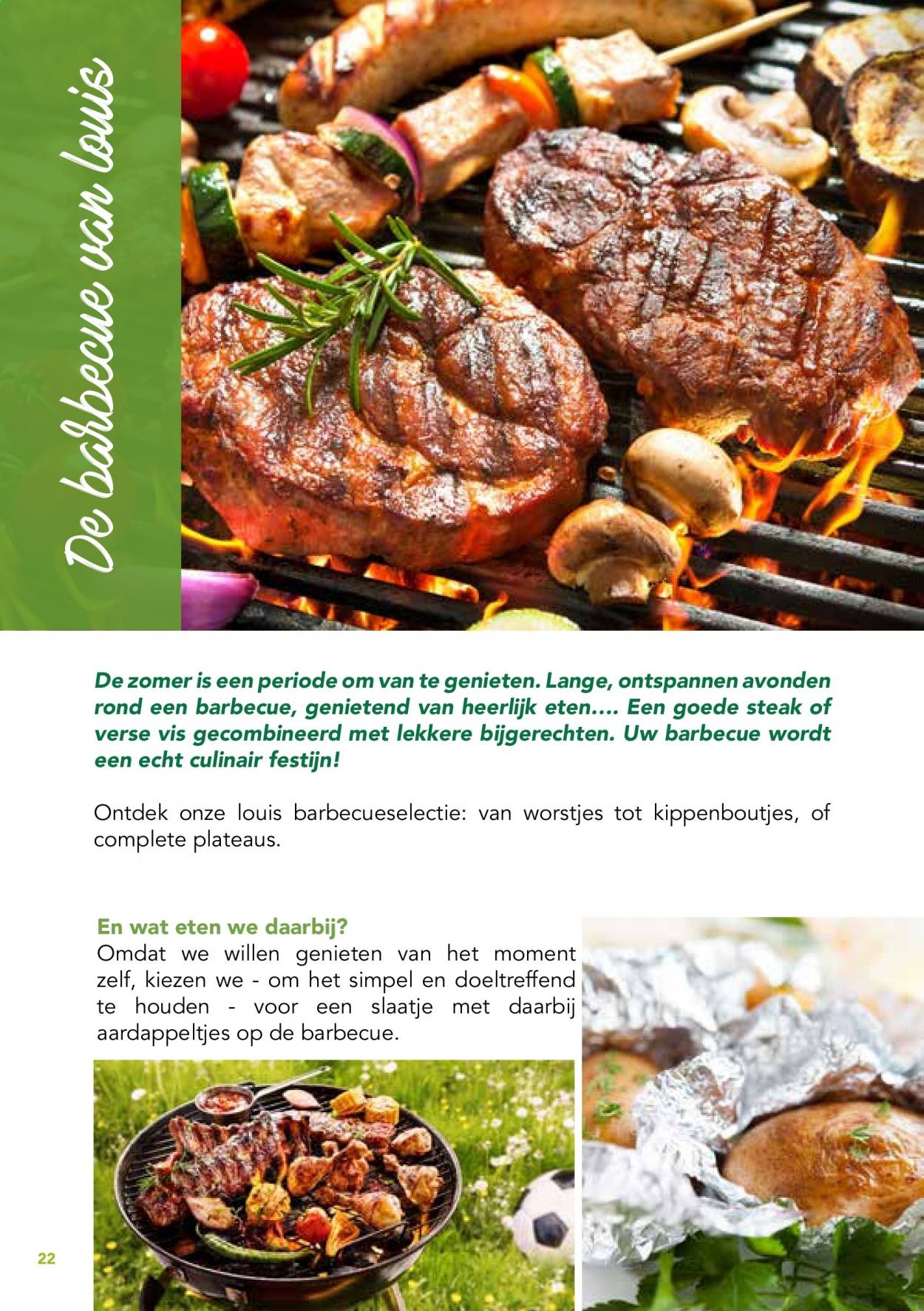 thumbnail - Louis Delhaize-aanbieding -  producten in de aanbieding - worstjes, steak, BBQ. Pagina 22.