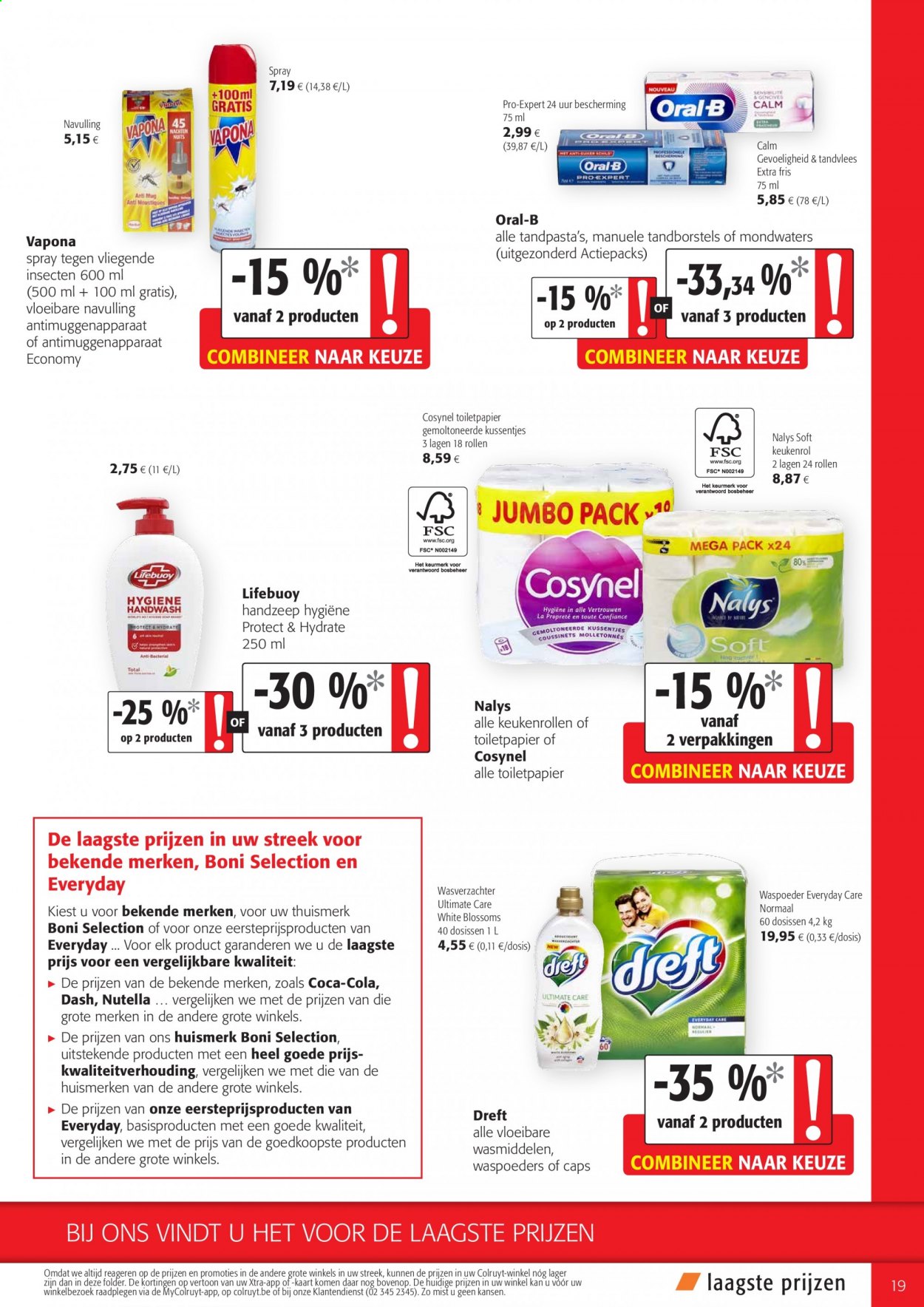 thumbnail - Colruyt-aanbieding - 16/06/2021 - 29/06/2021 -  producten in de aanbieding - keukenrollen, tandpasta, handzeep, Coca-Cola, Oral-B, Nutella. Pagina 19.