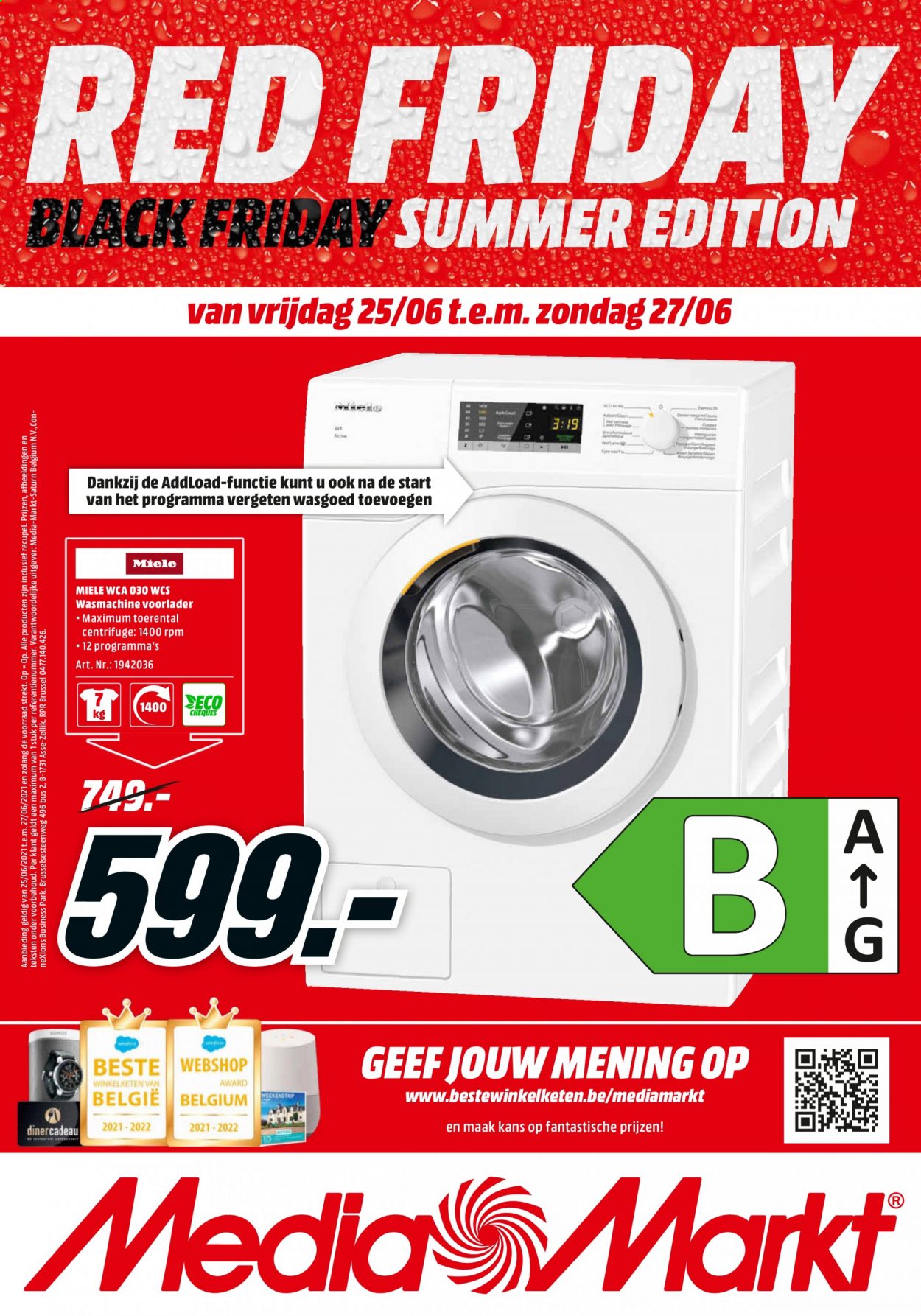 thumbnail - MediaMarkt-aanbieding - 25/06/2021 - 27/06/2021 -  producten in de aanbieding - wasmachine. Pagina 1.