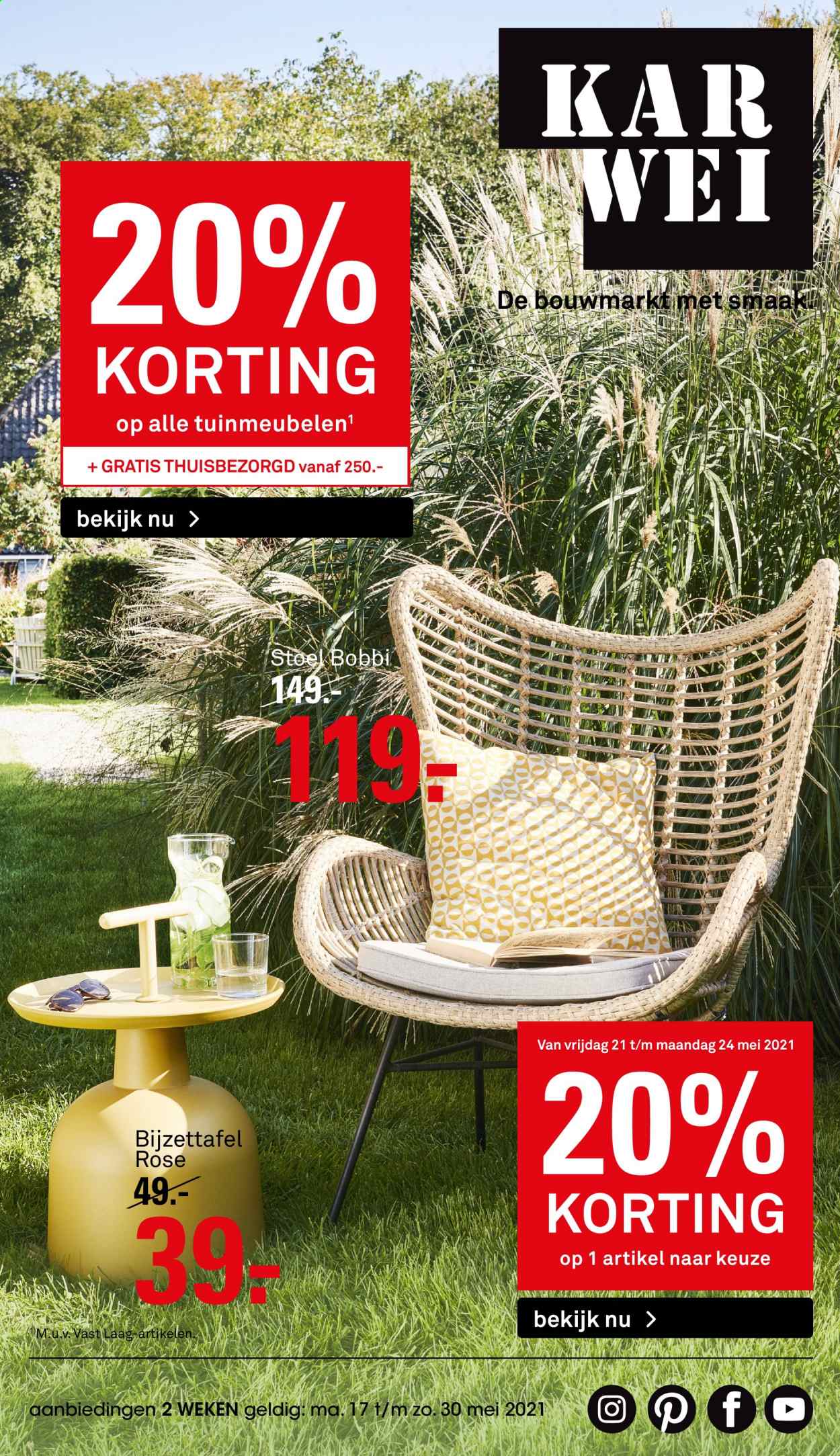 thumbnail - Karwei-aanbieding - 17-5-2021 - 30-5-2021 -  producten in de aanbieding - bijzettafel, stoel, tuinmeubelen. Pagina 1.