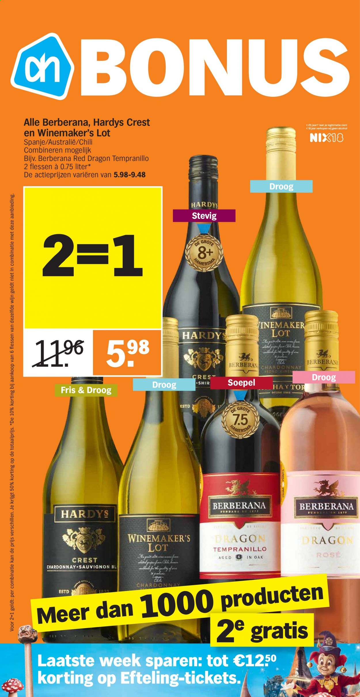 thumbnail - Albert Heijn-aanbieding - 25-5-2021 - 30-5-2021 -  producten in de aanbieding - dragon, Chardonnay, wijn, Crest. Pagina 32.
