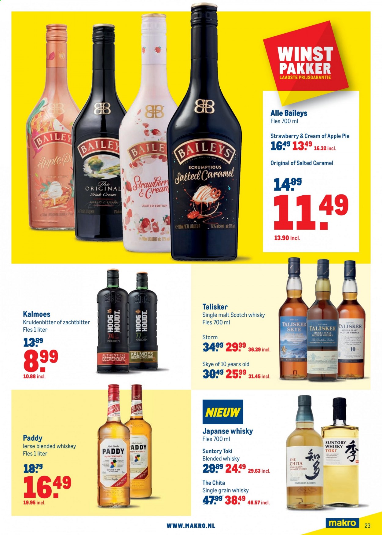 thumbnail - Makro-aanbieding - 25-5-2021 - 8-6-2021 -  producten in de aanbieding - Beerenburg, liqueur, scotch whisky, Single Malt, whiskey, whisky, Paddy, Talisker, Baileys. Pagina 23.