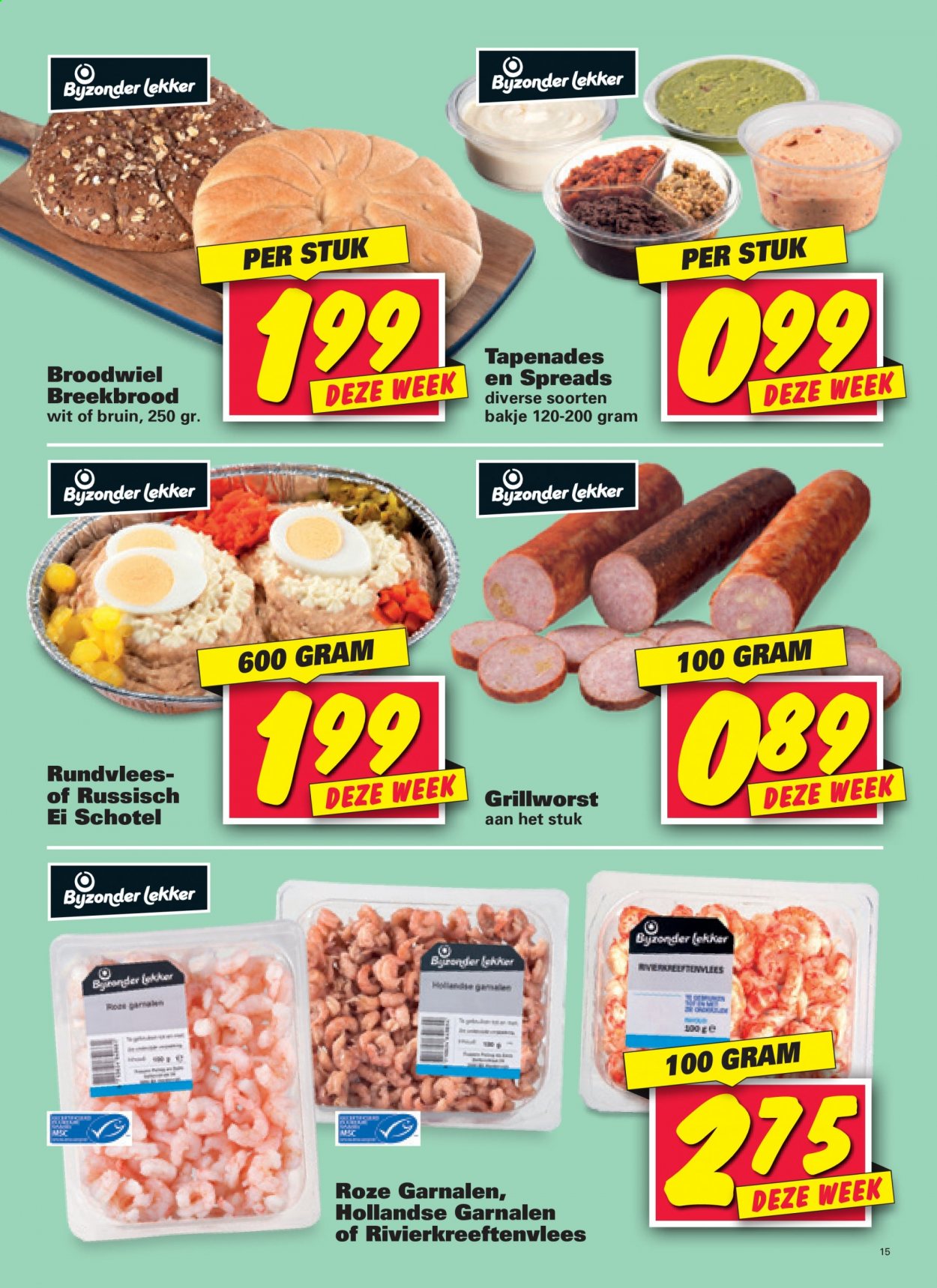 thumbnail - Nettorama-aanbieding - 31-5-2021 - 6-6-2021 -  producten in de aanbieding - breekbrood, rundvlees, garnalen, ei. Pagina 15.