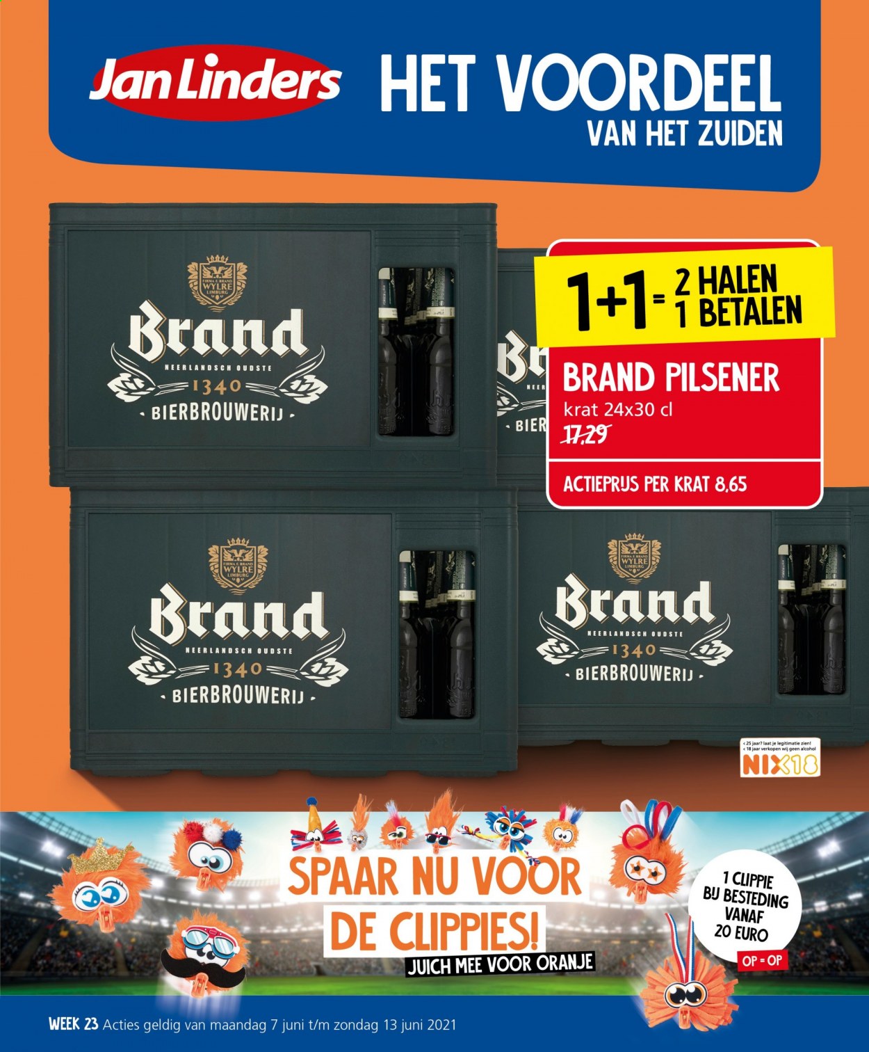 thumbnail - Jan Linders-aanbieding - 7-6-2021 - 13-6-2021 -  producten in de aanbieding - pilsener, bier, oranje. Pagina 1.