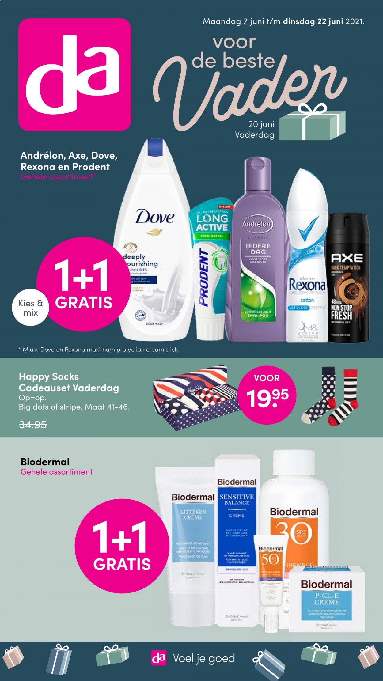 thumbnail - Da-aanbieding - 7-6-2021 - 22-6-2021 -  producten in de aanbieding - shampoo, Biodermal, Dove, Prodent, Andrélon, Rexona, cadeauset. Pagina 1.