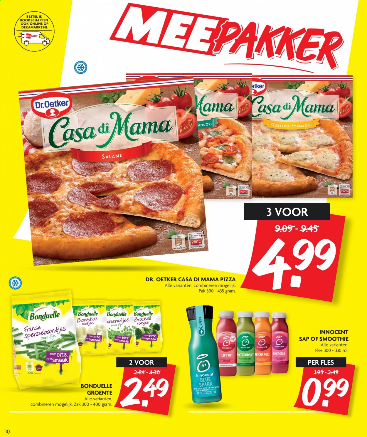 thumbnail - DekaMarkt-aanbieding - 13-6-2021 - 19-6-2021 -  producten in de aanbieding - Dr. Oetker, bloemkool, pizza, Bonduelle, smoothie. Pagina 10.