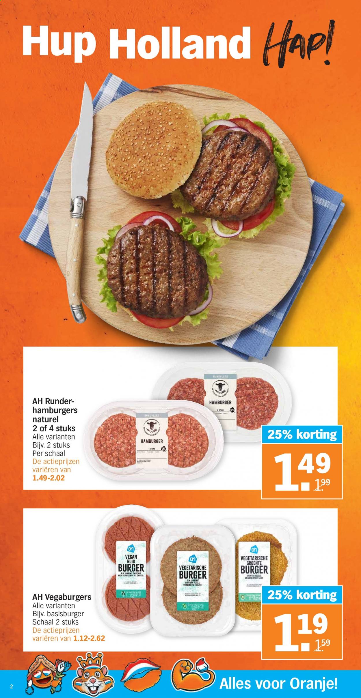 thumbnail - Albert Heijn-aanbieding - 14-6-2021 - 20-6-2021 -  producten in de aanbieding - oranje, rundvlees, hamburger. Pagina 2.