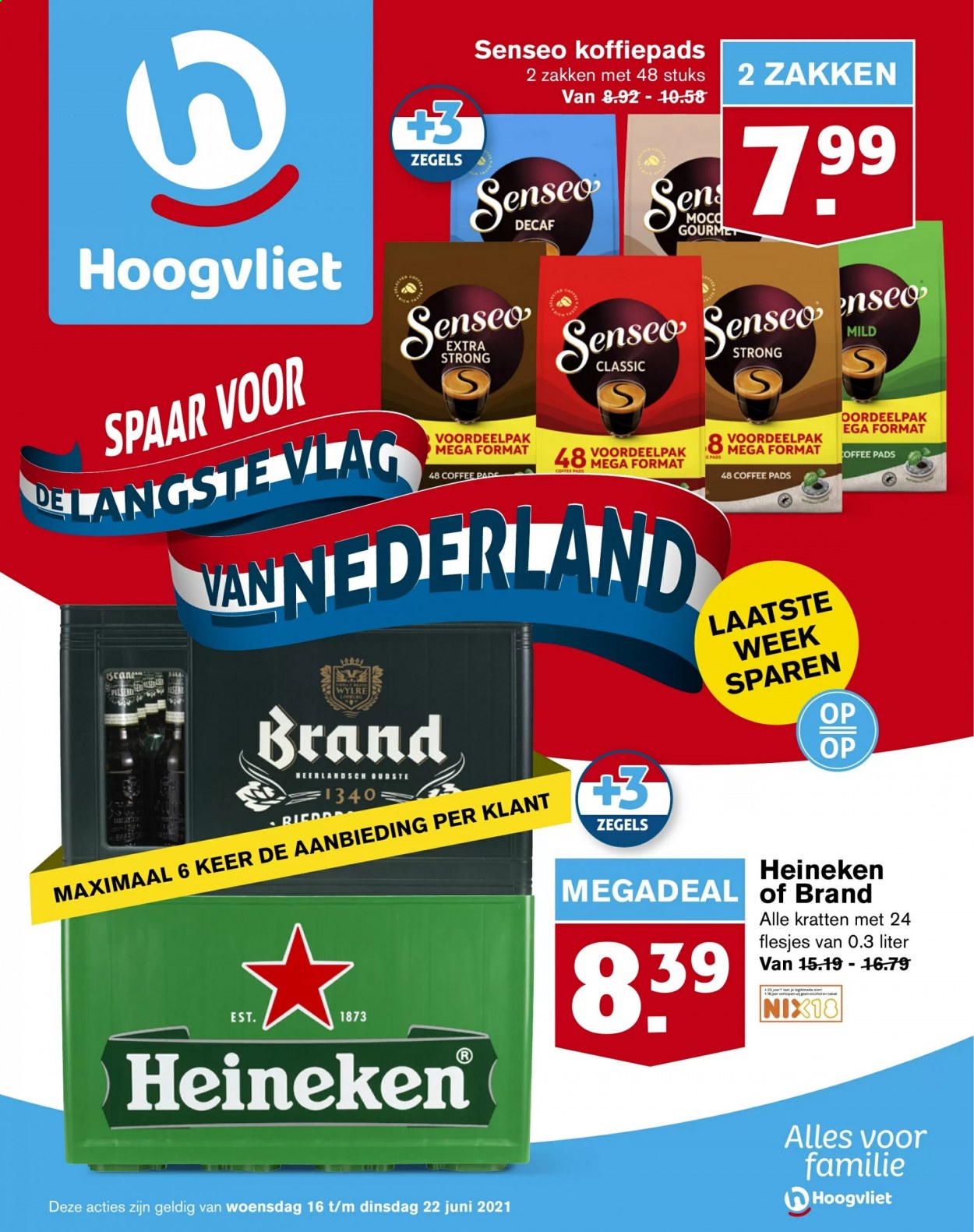 thumbnail - Hoogvliet-aanbieding - 16-6-2021 - 22-6-2021 -  producten in de aanbieding - Heineken, Senseo. Pagina 1.