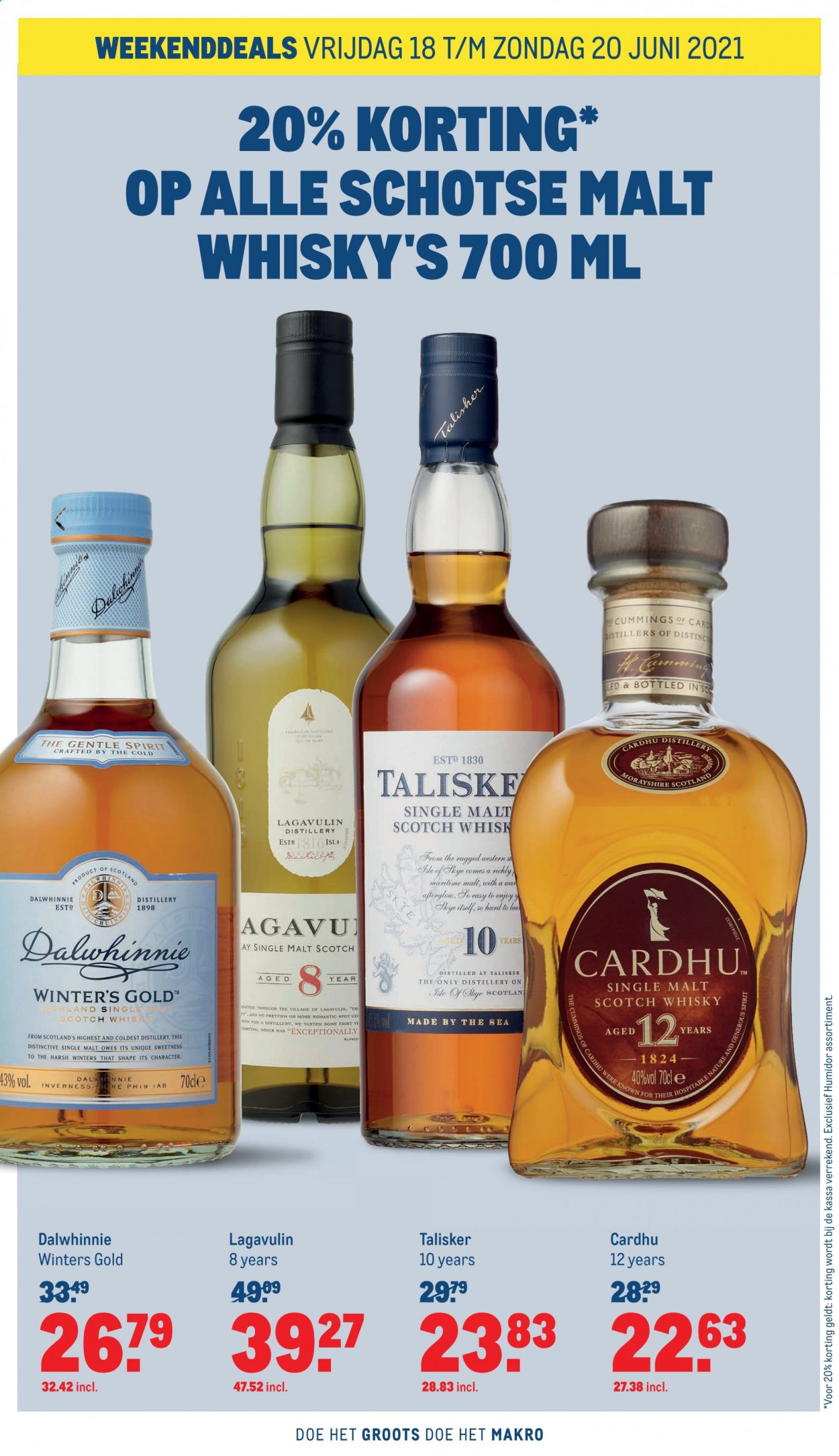 thumbnail - Makro-aanbieding - 18-6-2021 - 20-6-2021 -  producten in de aanbieding - scotch whisky, Single Malt, whisky, Talisker, Cardhu. Pagina 2.