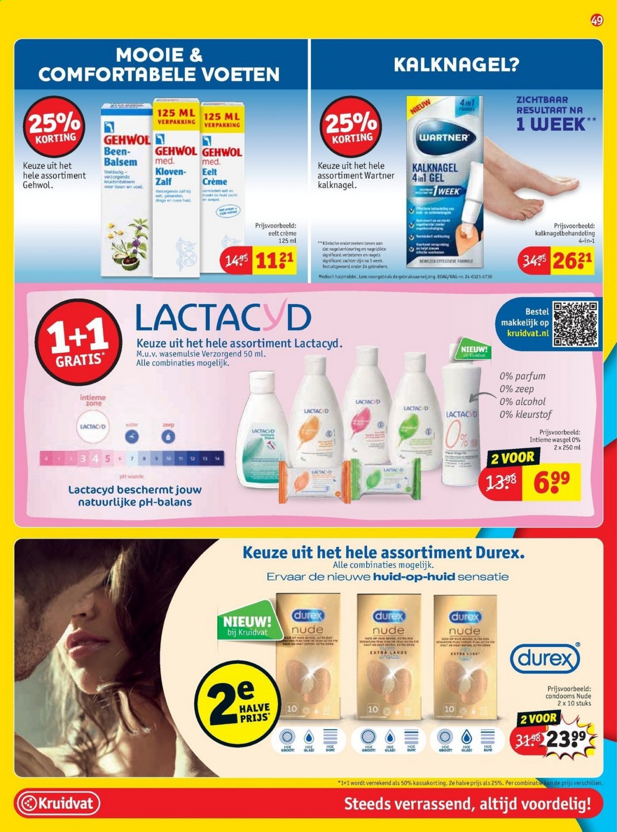 thumbnail - Kruidvat-aanbieding - 29-6-2021 - 11-7-2021 -  producten in de aanbieding - crème, Lactacyd, zeep, Durex, condoom. Pagina 49.
