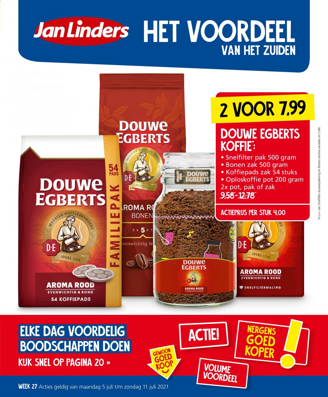 thumbnail - Jan Linders-aanbieding - 5-7-2021 - 11-7-2021 -  producten in de aanbieding - Douwe Egberts, koffie, oploskoffie. Pagina 1.
