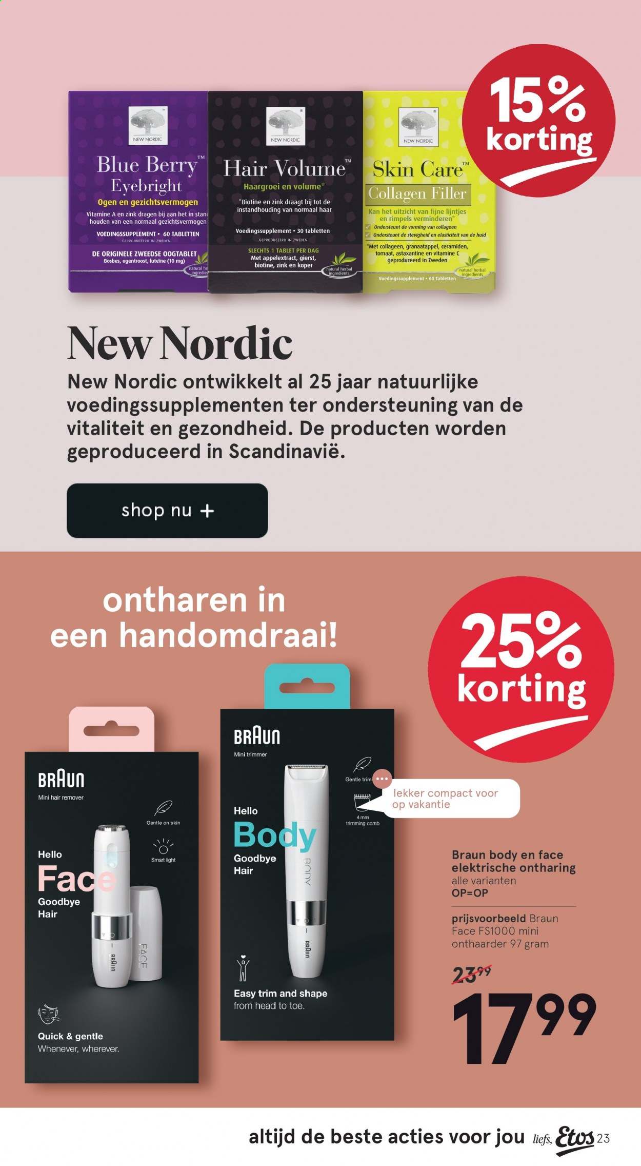 thumbnail - Etos-aanbieding - 5-7-2021 - 18-7-2021 -  producten in de aanbieding - New Nordic, Hair Volume, biotine, vitamine. Pagina 23.
