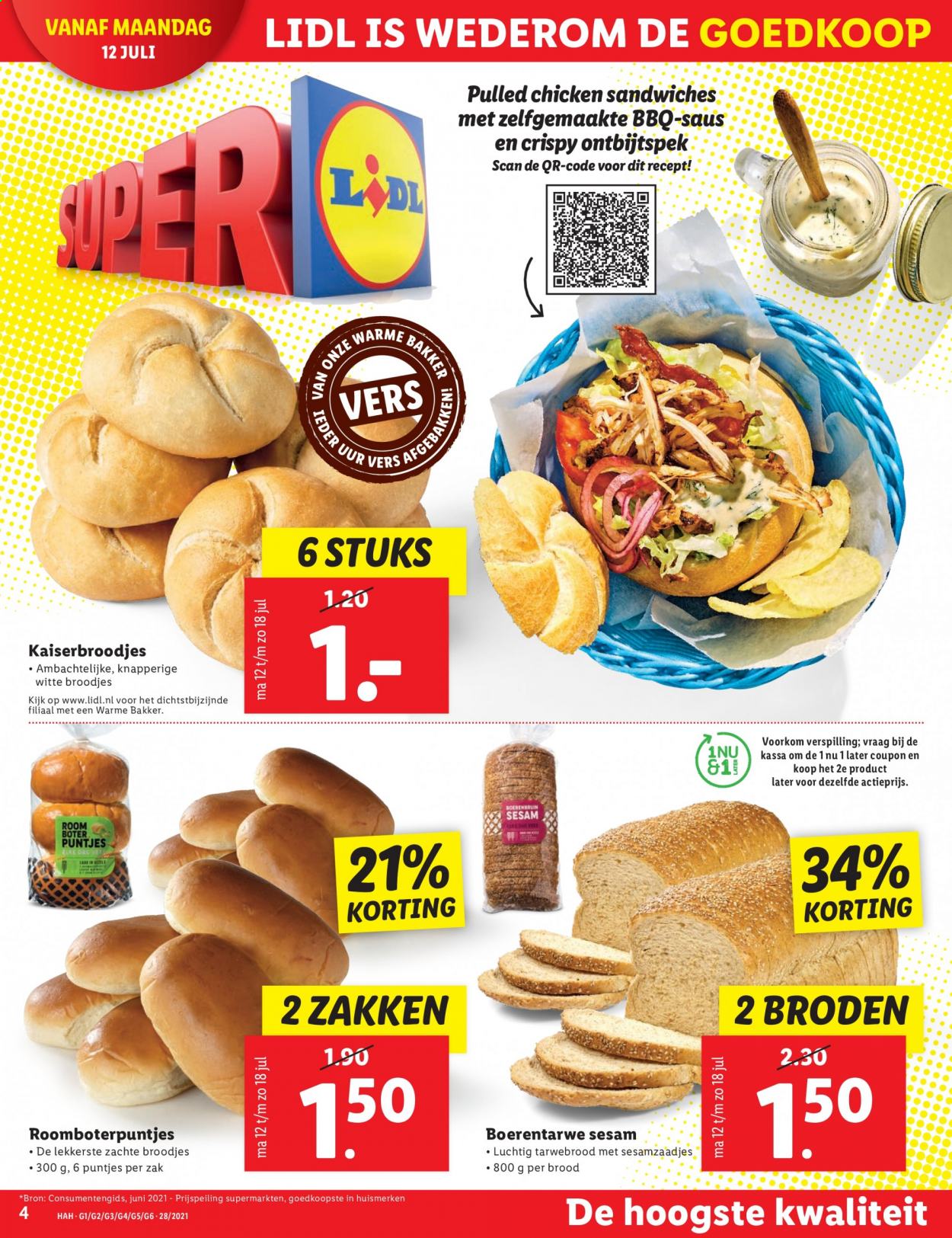 thumbnail - Lidl-aanbieding - 12-7-2021 - 18-7-2021 -  producten in de aanbieding - kaiserbroodjes, brood, broodje, ontbijtspek, room, BBQ. Pagina 4.