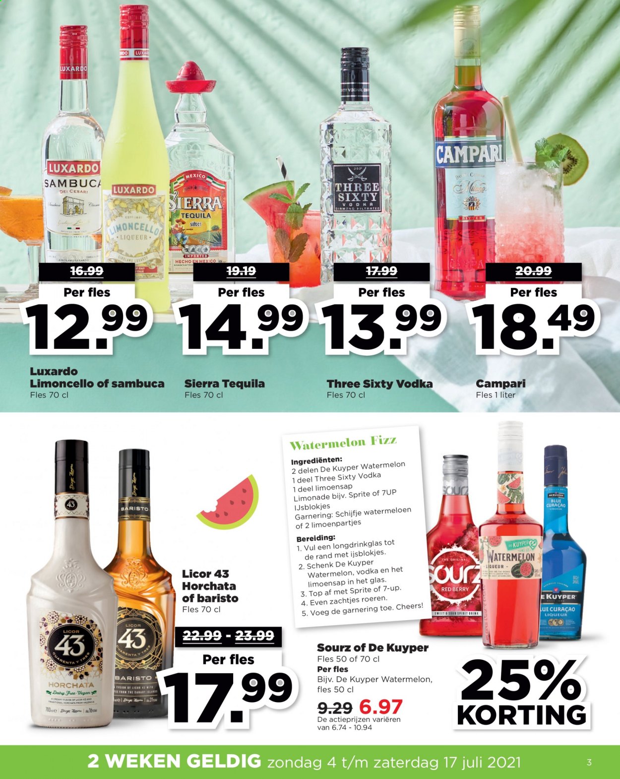 thumbnail - Plus-aanbieding - 4-7-2021 - 17-7-2021 -  producten in de aanbieding - watermeloen, Sprite, Curaçao, Limoncello, liqueur, Tequila, vodka, Campari, Sambuca. Pagina 3.