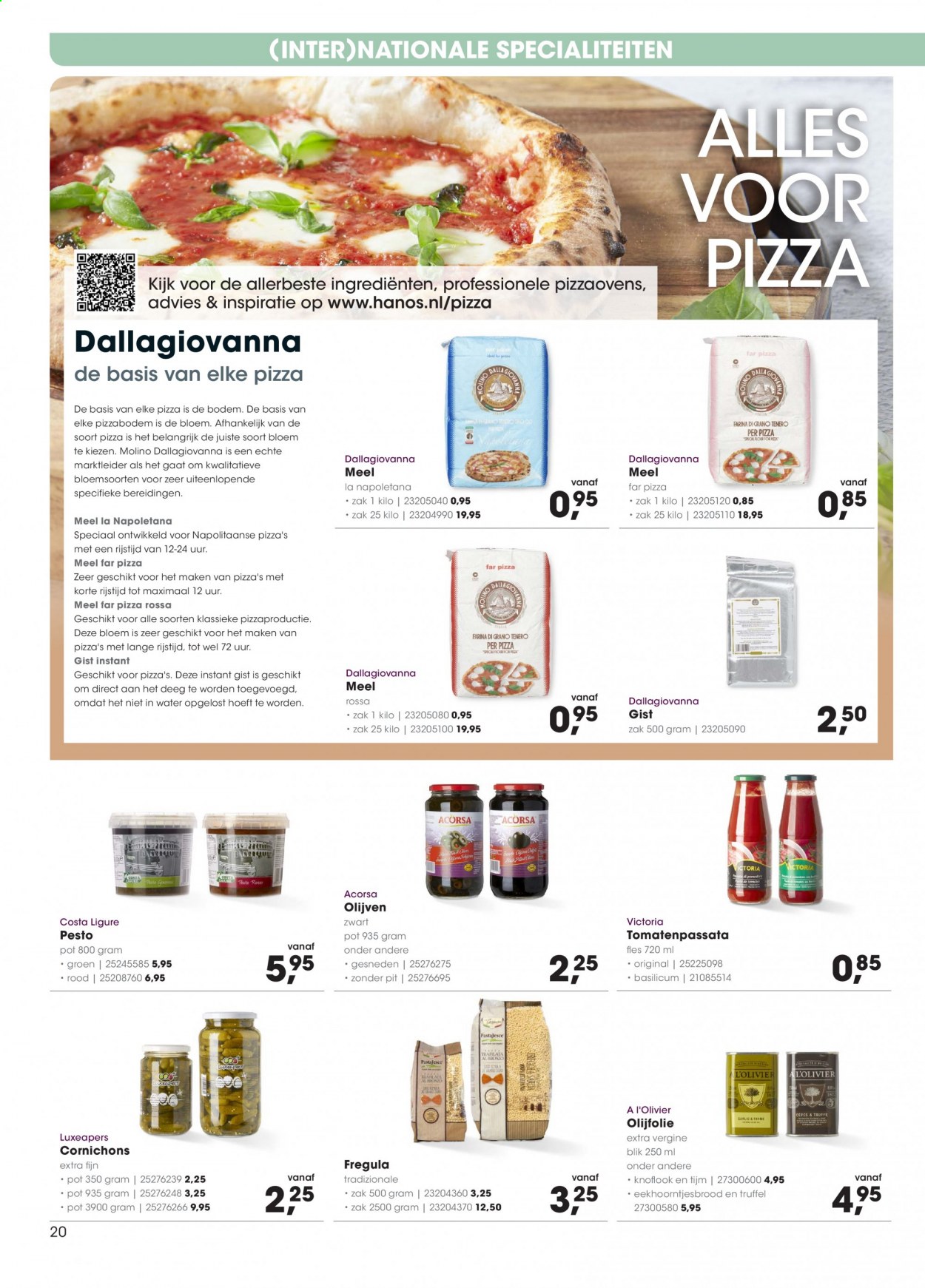 thumbnail - Hanos-aanbieding - 12-7-2021 - 25-7-2021 -  producten in de aanbieding - eekhoorntjesbrood, truffel, pizzabodem, gist, tomatenpassata, olijven, basilicum, olijfolie. Pagina 20.
