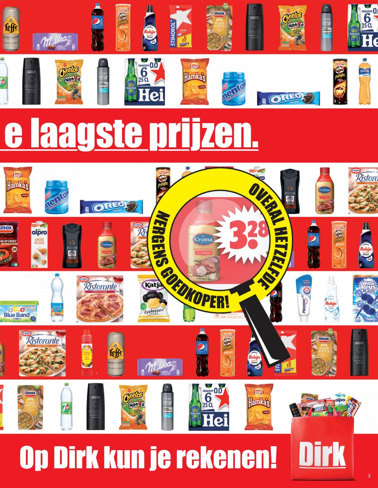 thumbnail - Dirk-aanbieding - 18-7-2021 - 24-7-2021 -  producten in de aanbieding - Heineken, pizza, Oreo, cheetos, Pringles, Robijn, Dove. Pagina 3.