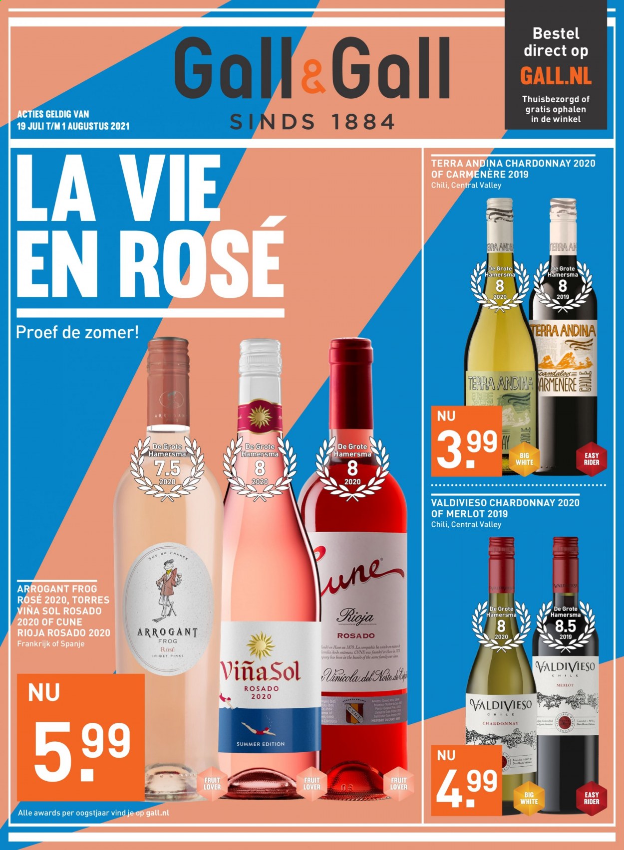 thumbnail - Gall & Gall-aanbieding - 19-7-2021 - 1-8-2021 -  producten in de aanbieding - Carmenère, Chardonnay, Merlot, Rioja. Pagina 1.