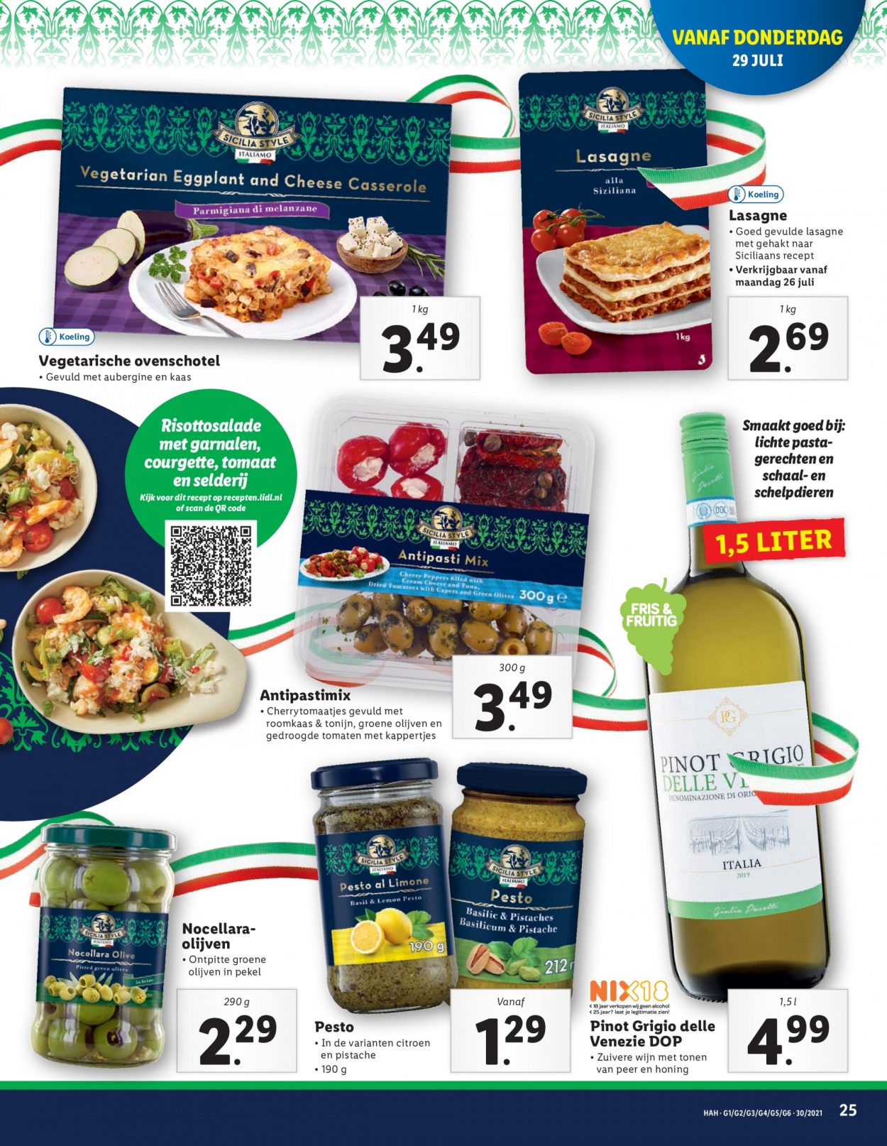 thumbnail - Lidl-aanbieding - 26-7-2021 - 1-8-2021 -  producten in de aanbieding - Italiamo, tomaten, courgette, lasagne, ovenschotel, groene olijven, kaas, kappertjes, olijven, gedroogde tomaten, basilicum, wijn. Pagina 25.