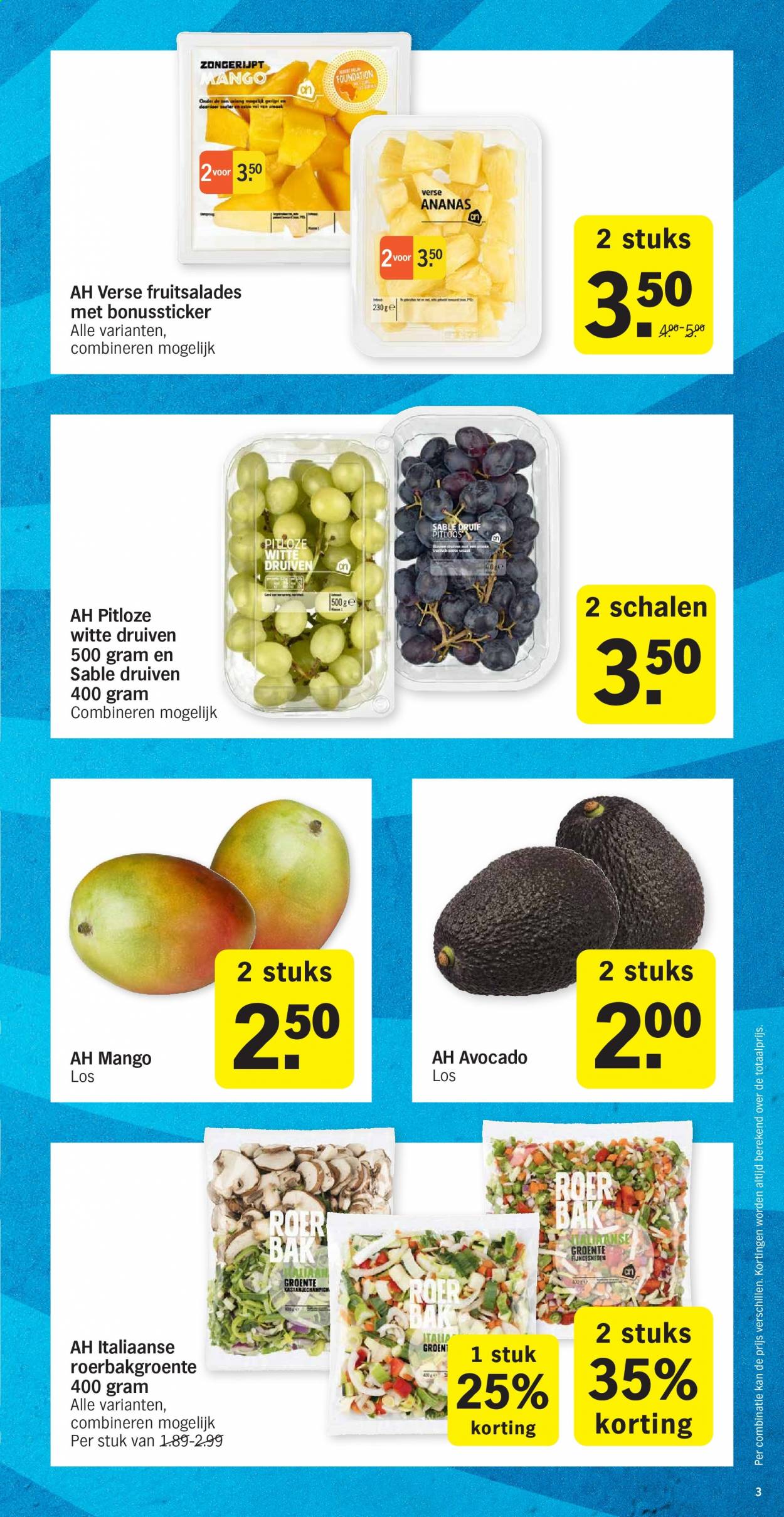 thumbnail - Albert Heijn-aanbieding - 26-7-2021 - 1-8-2021 -  producten in de aanbieding - avocado, druiven, mango, ananas. Pagina 3.