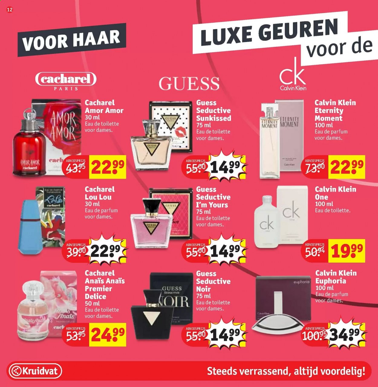 thumbnail - Kruidvat-aanbieding - 27-7-2021 - 8-8-2021 -  producten in de aanbieding - Guess, Eau de Parfum, Cacharel, Calvin Klein, Eau de Toilette. Pagina 12.